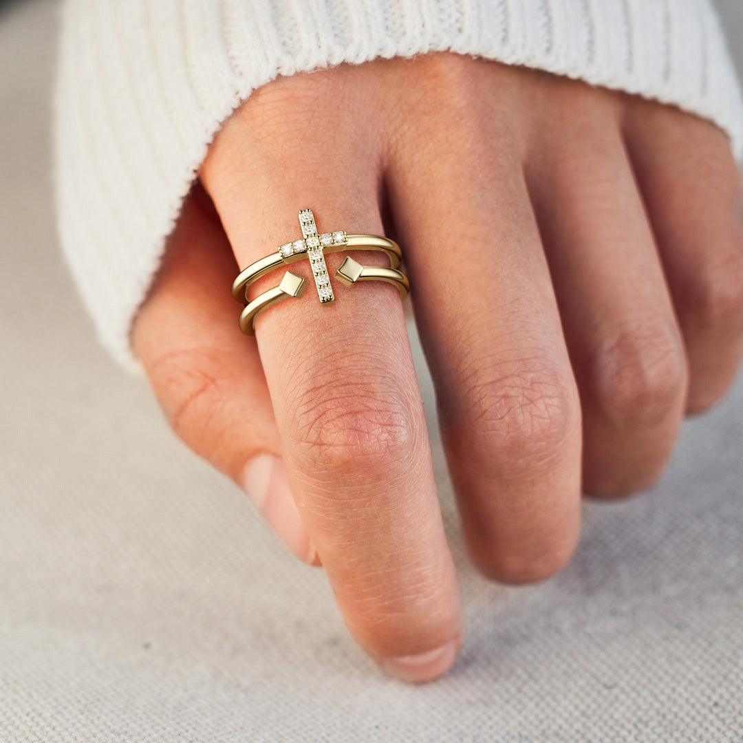 Double Zircon Cross Ring - vanimy