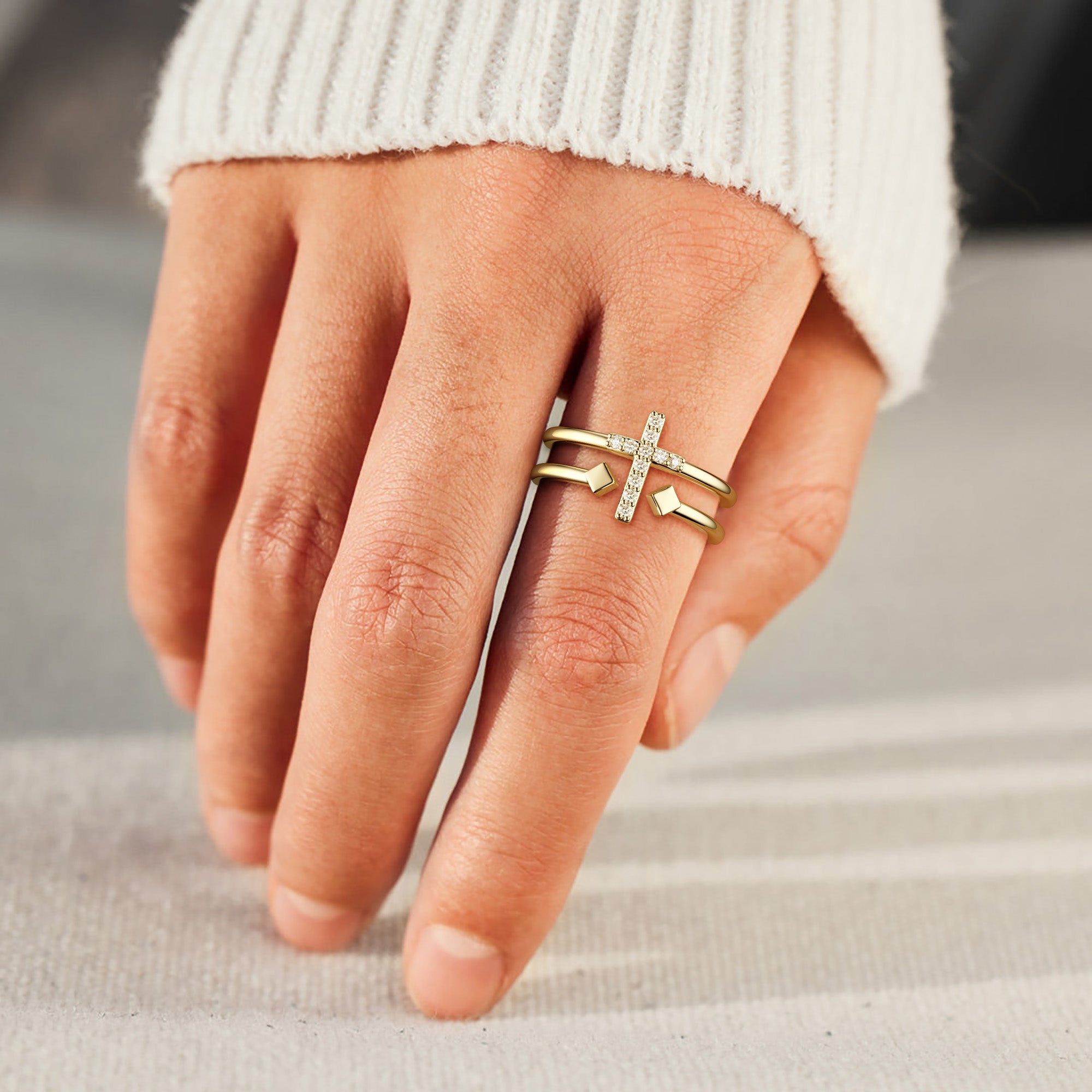 Double Zircon Cross Ring - vanimy