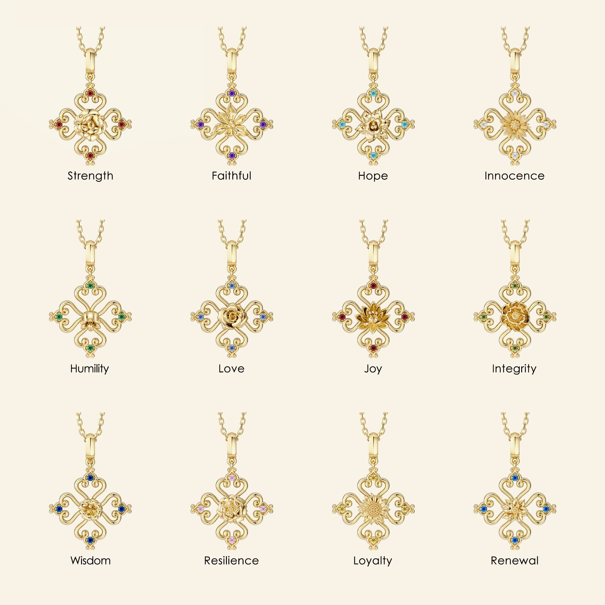 Sacred Bloom Heart Cross Birth Flower Necklace