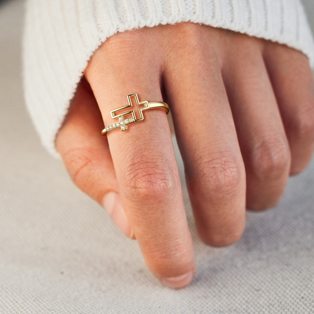 Double Hollow Cross And Infinity Ring - vanimy