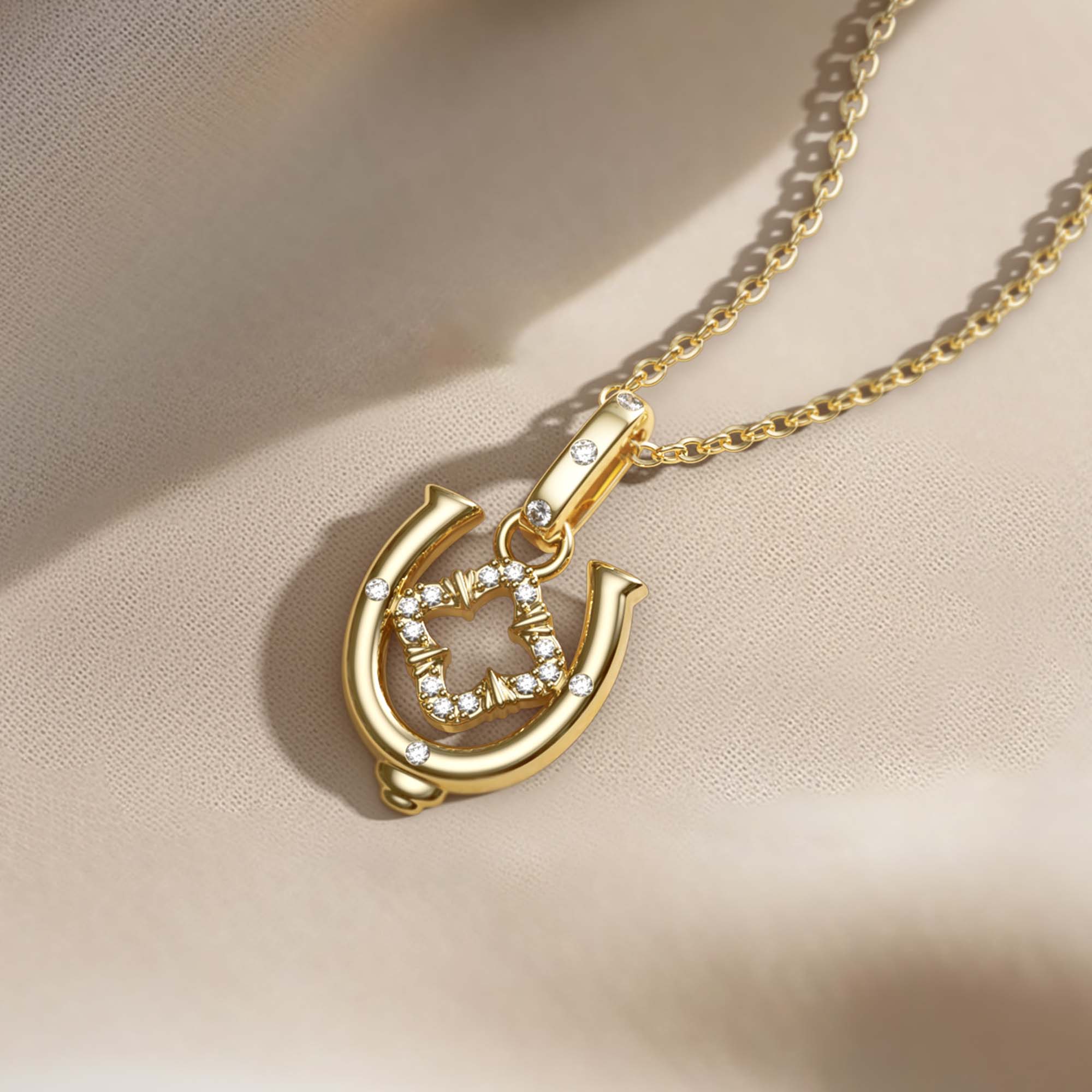 Horseshoe Four Leaf Clover Luck Charm Pendant - vanimy