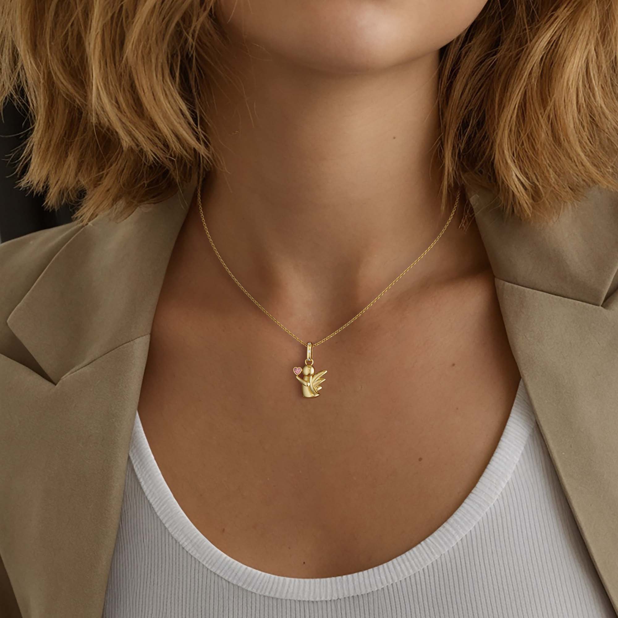 Angel with Pink Heart Love Charm Pendant - vanimy