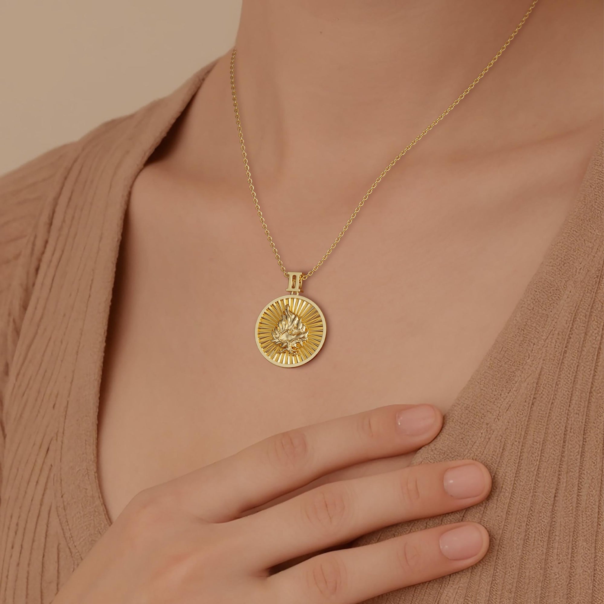 Promised Land Molten Fire Burning Bush Coin Medallion Necklace - vanimy