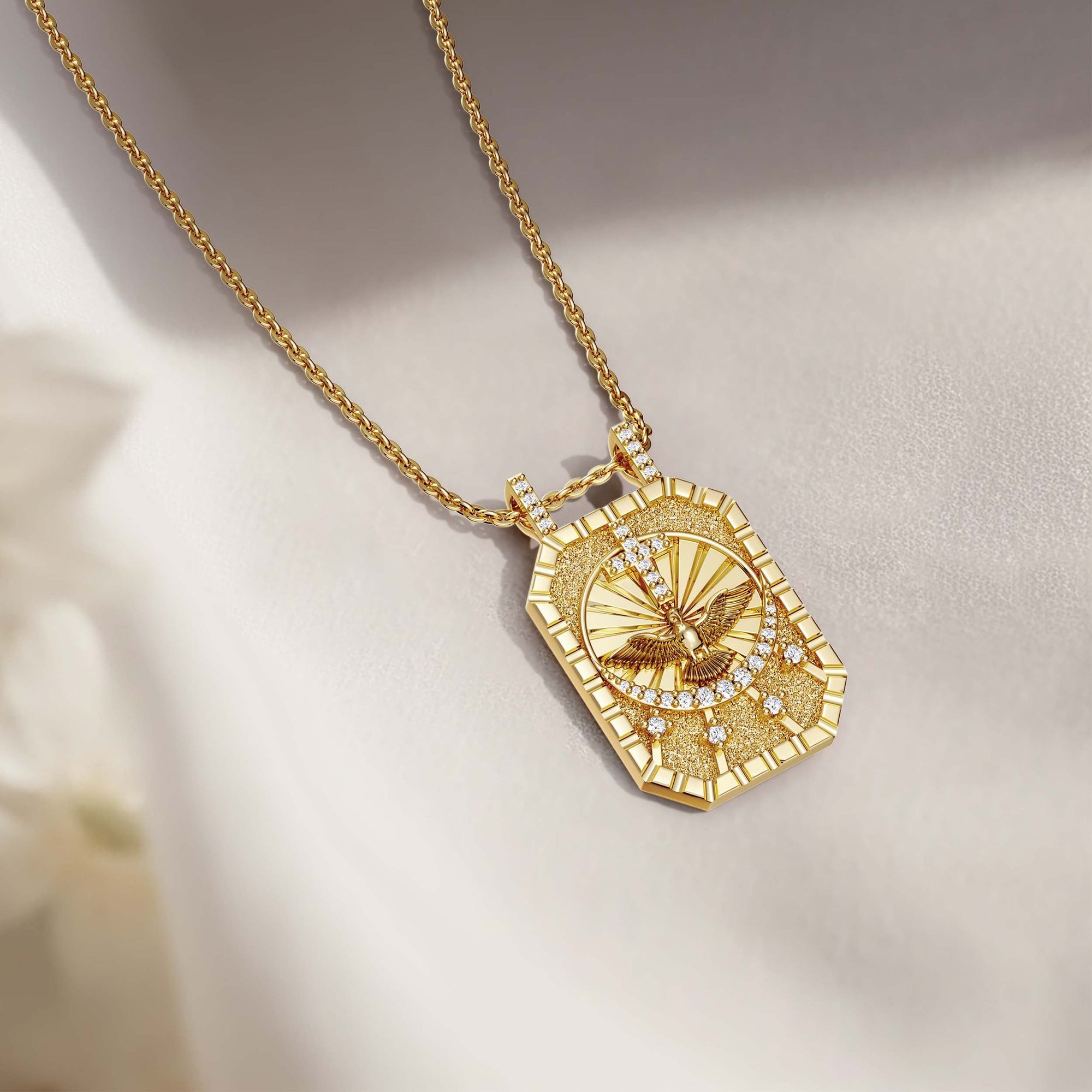 Personalized Cross Dove Celestial Protection Medallion Pendant Scapular Necklace - vanimy