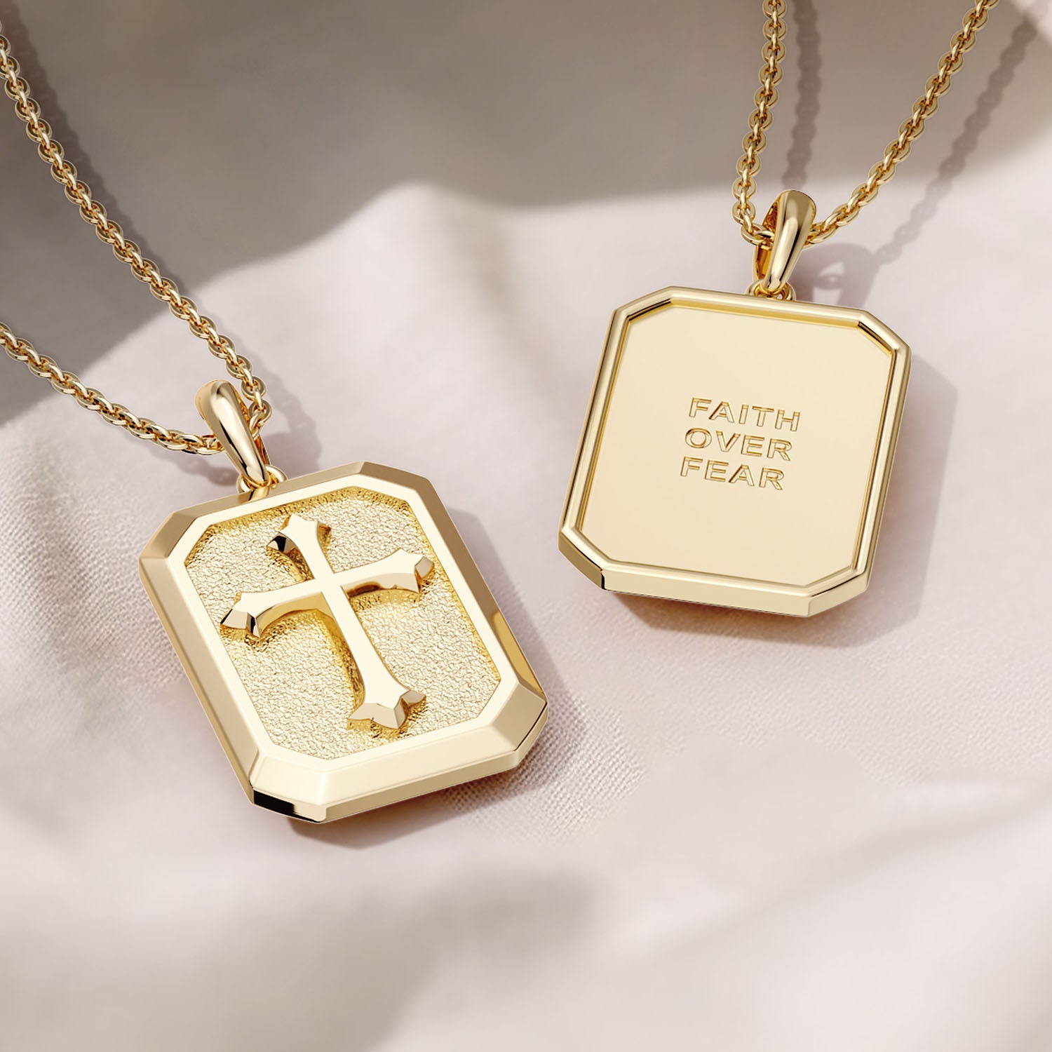 Faith Over Fear Cross Medallion Pendant Engraved Necklace - Men - vanimy