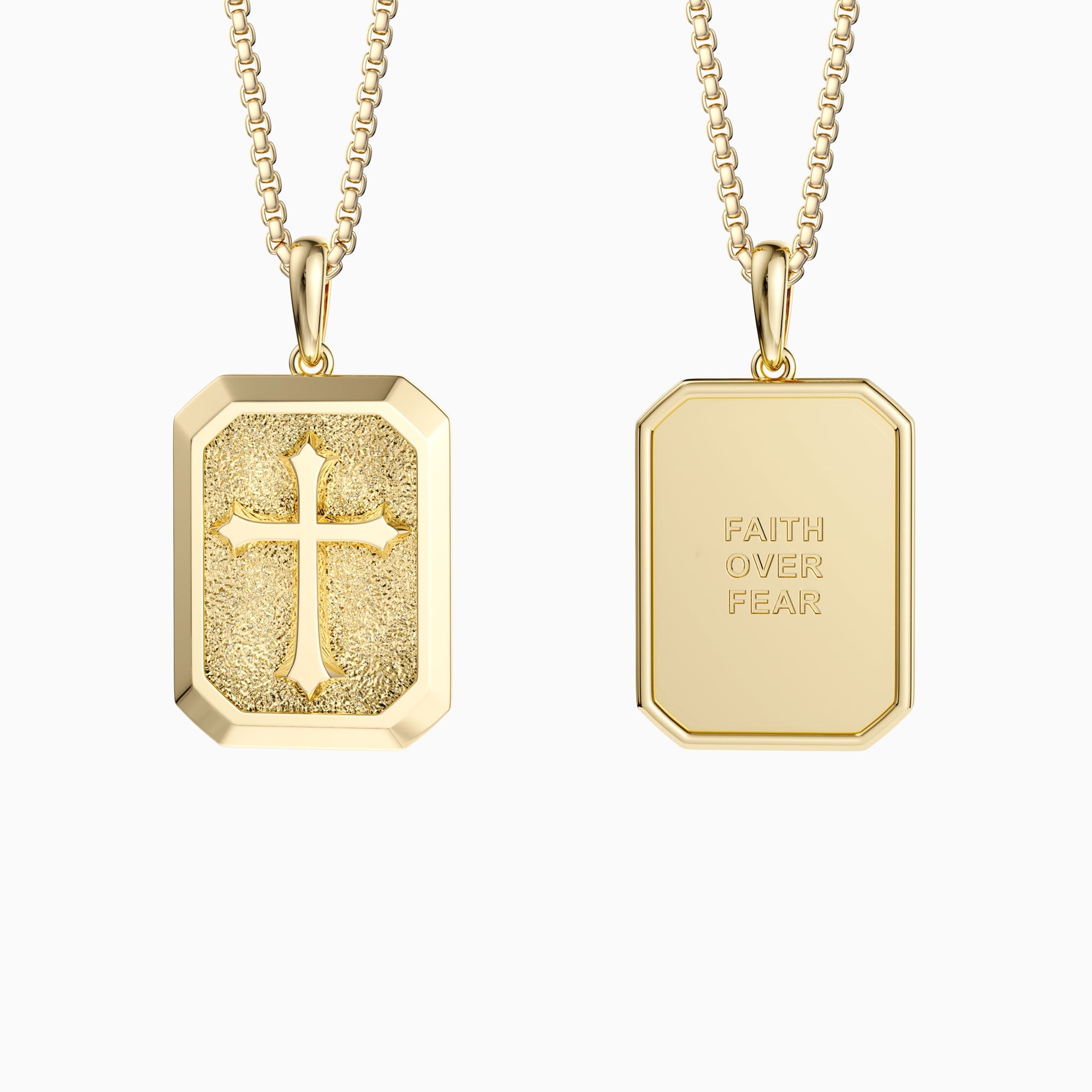 Faith Over Fear Cross Medallion Pendant Engraved Necklace - Men - vanimy