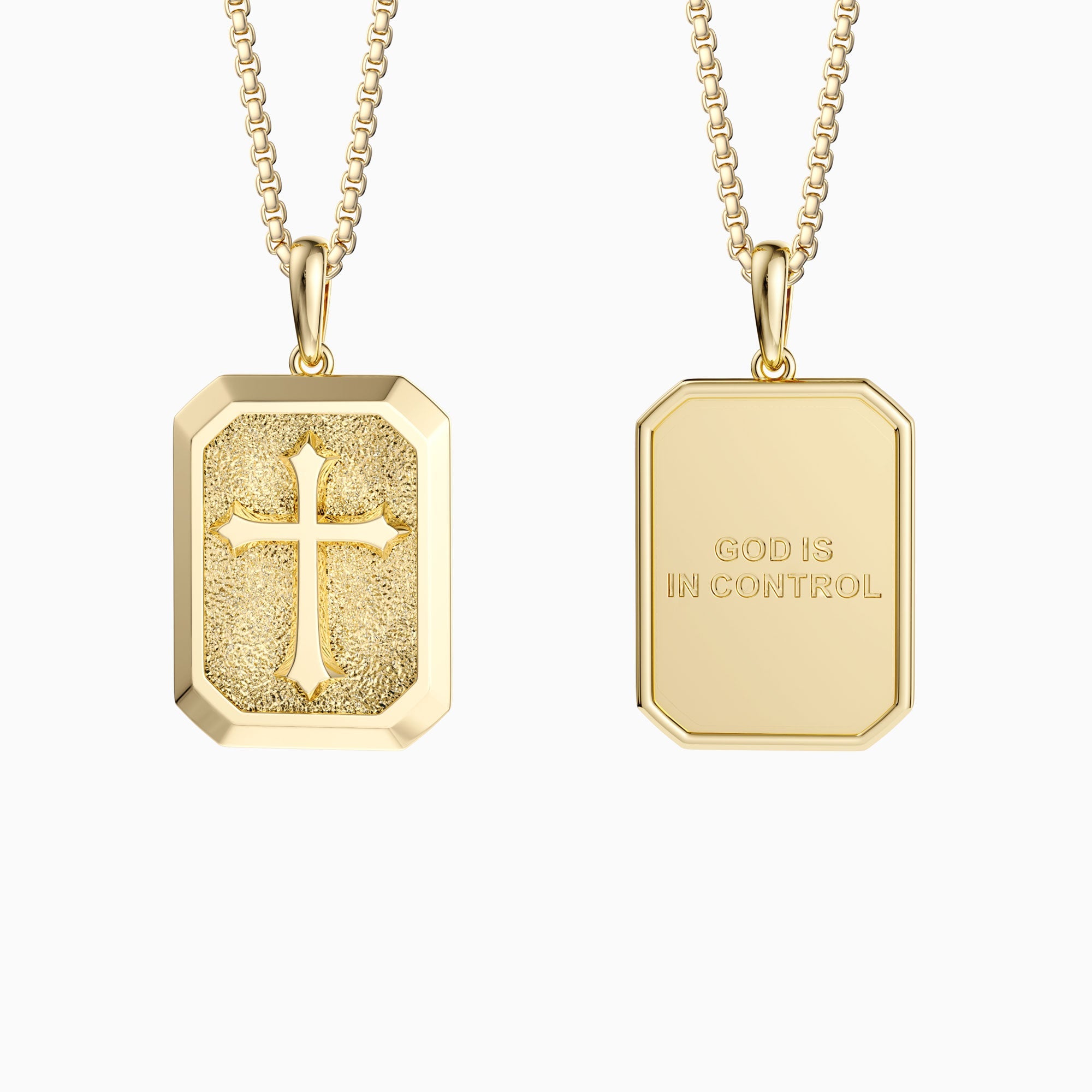 God Is In Control Cross Medallion Pendant Engraved Necklace - Men - vanimy