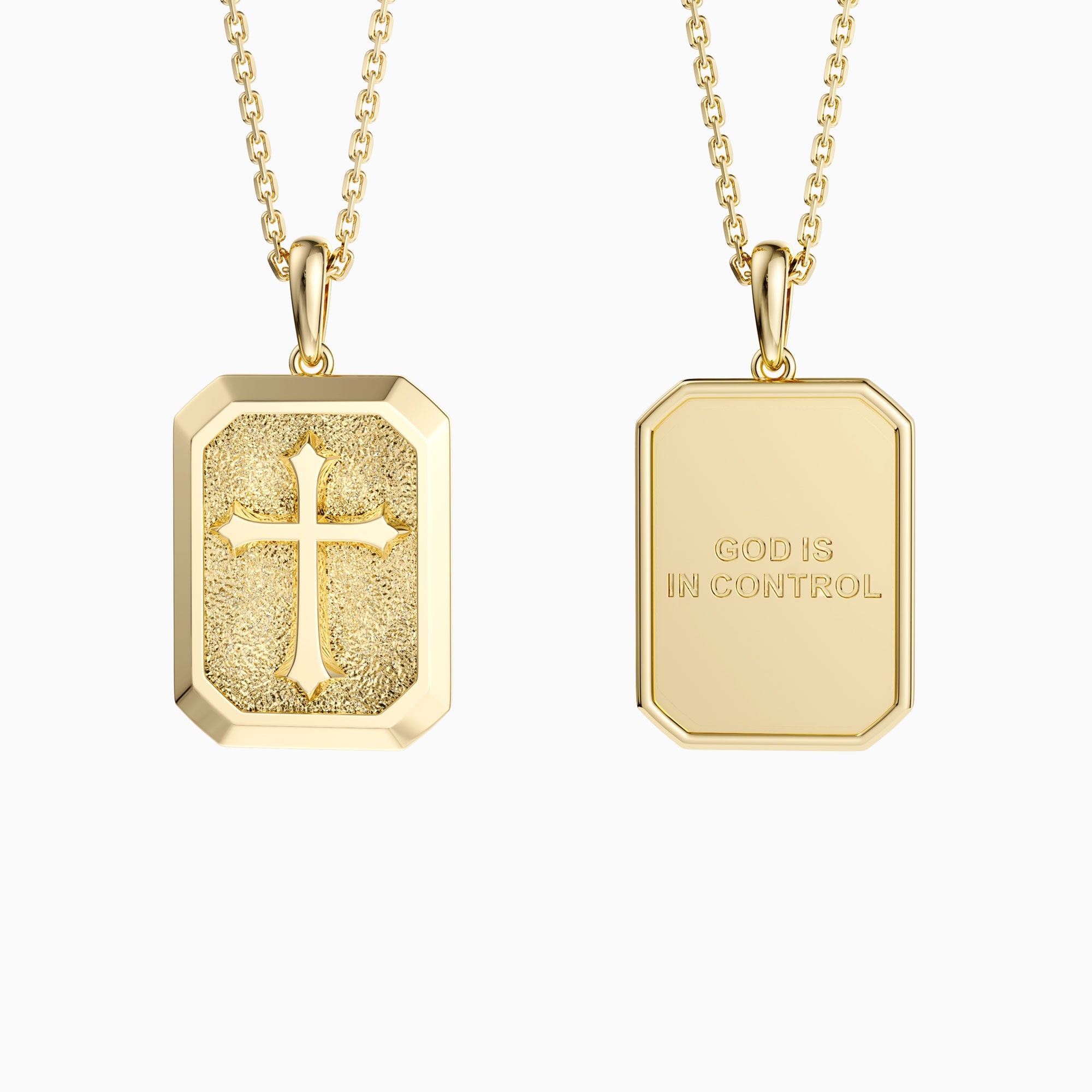 God Is In Control Cross Medallion Pendant Engraved Necklace - Men - vanimy