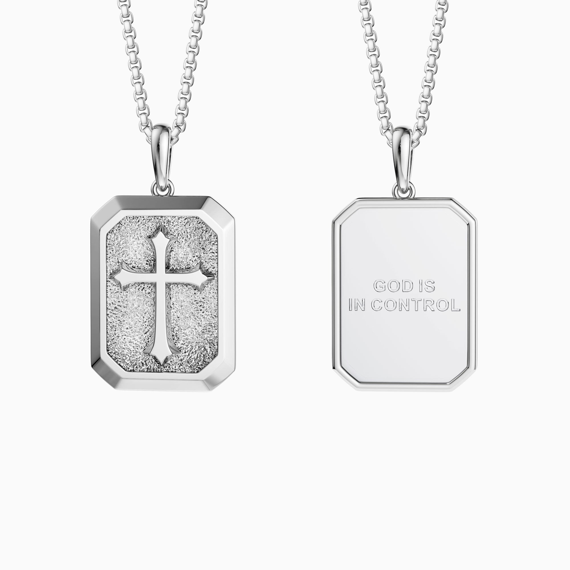 God Is In Control Cross Medallion Pendant Engraved Necklace - Men - vanimy