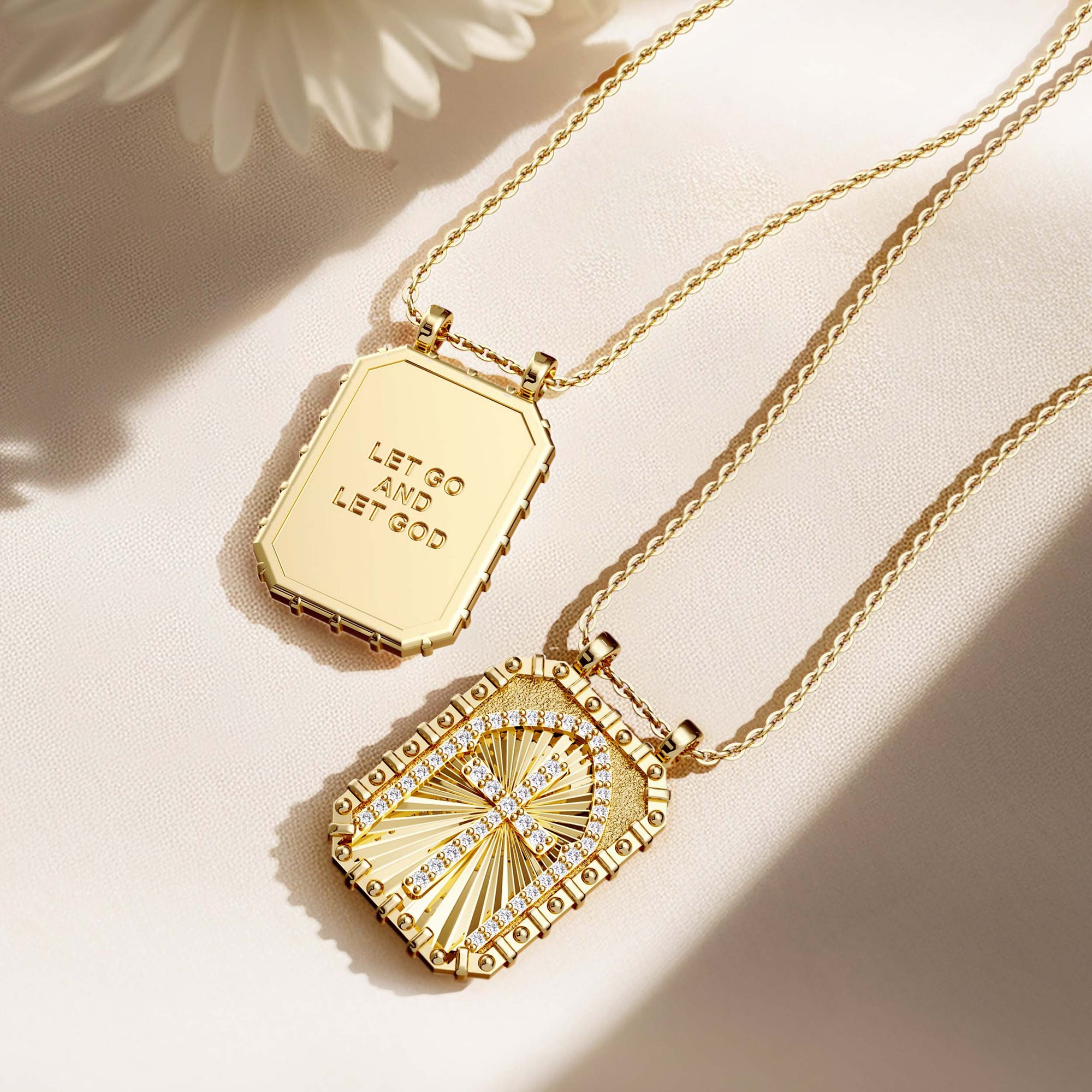 Let Go And Let God Cross Medallion Pendant Engraved Necklace - vanimy