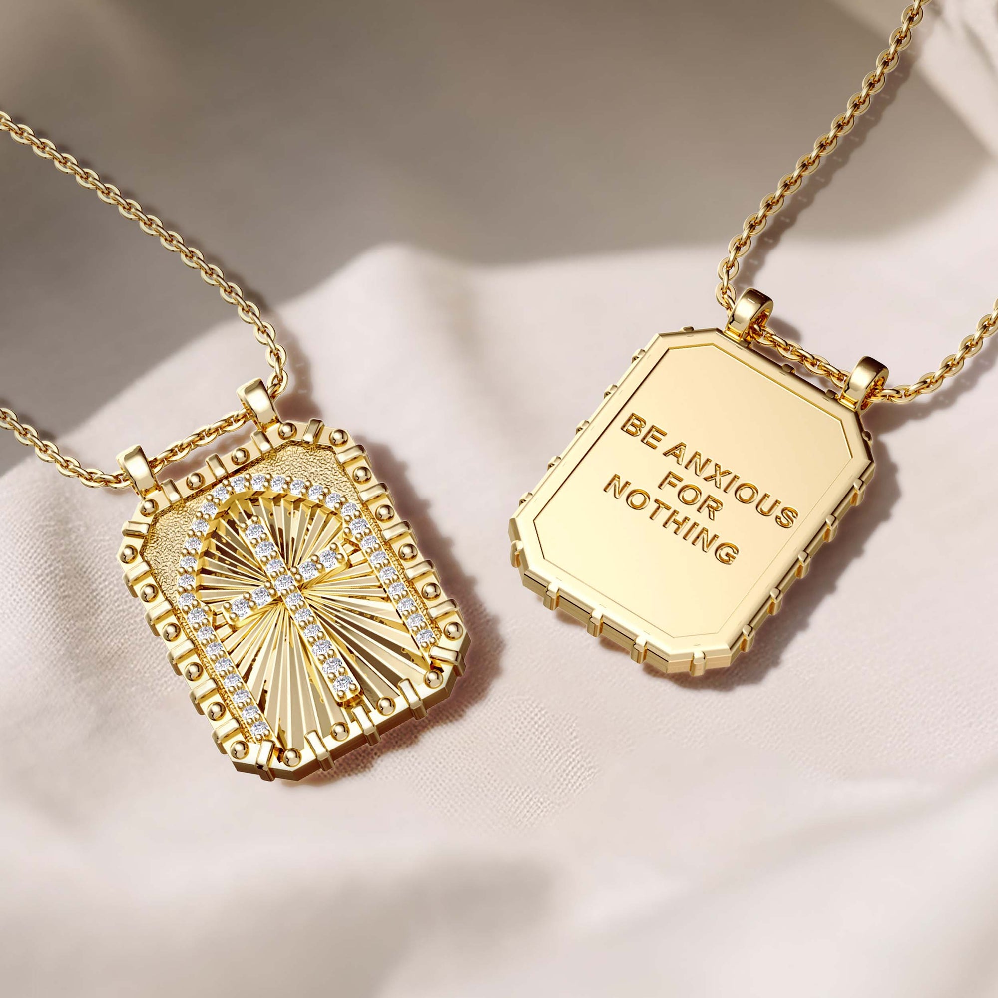 Be Anxious For Nothing Cross Medallion Pendant Engraved Necklace - vanimy