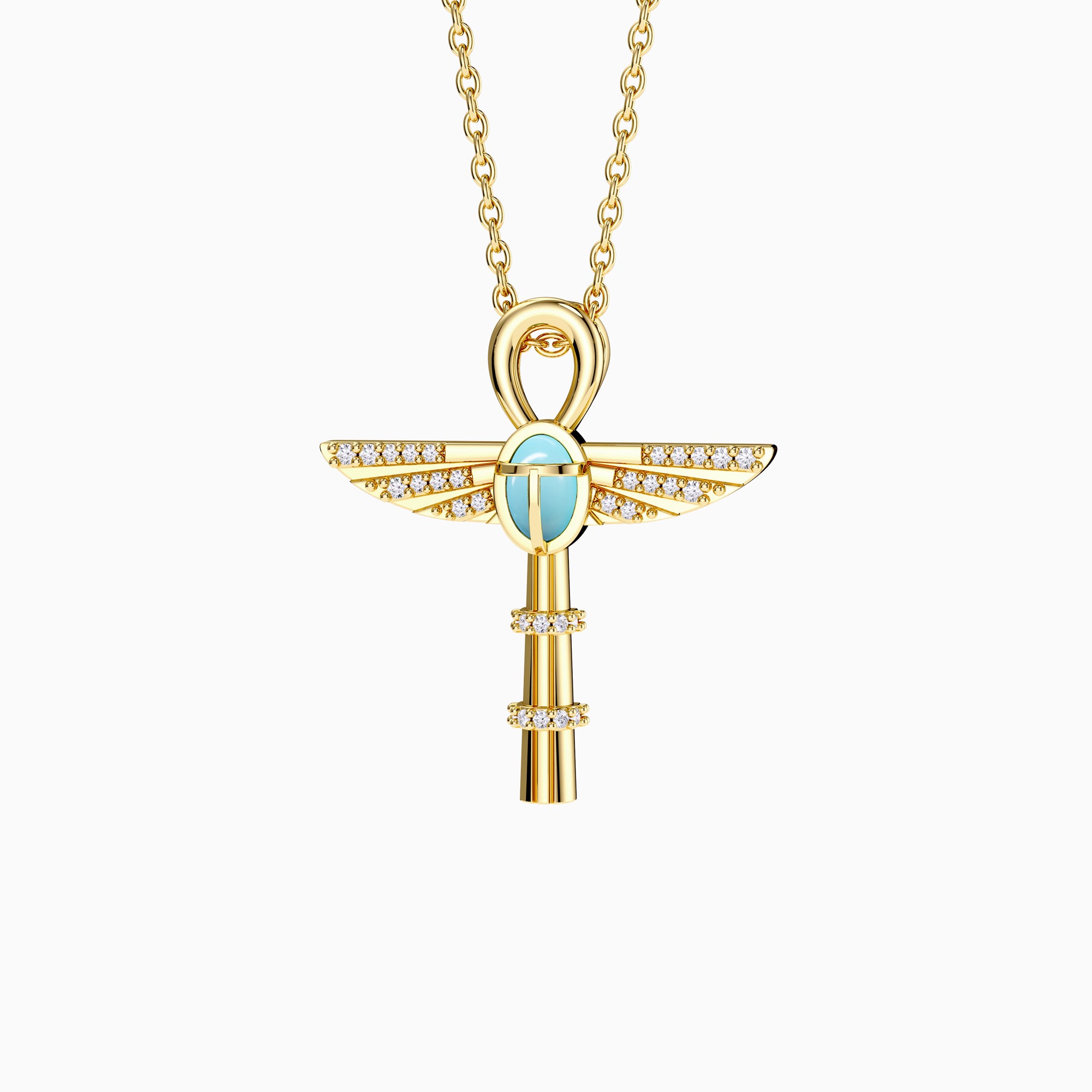 Eternal Guardian Ankh Scarab Turquoise Egyptian Scepter Protection Amulet Pendant Necklace - vanimy