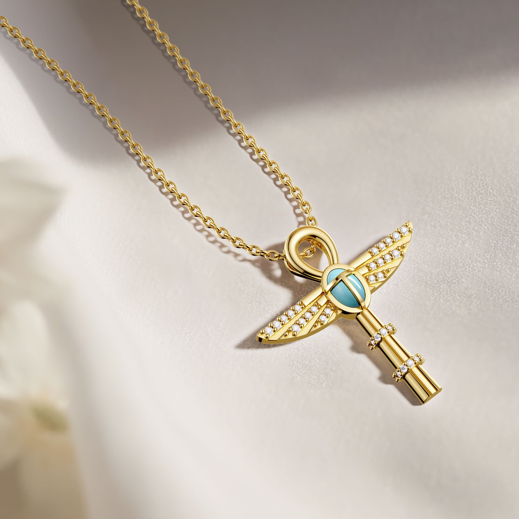 Eternal Guardian Ankh Scarab Turquoise Egyptian Scepter Protection Amulet Pendant Necklace - vanimy