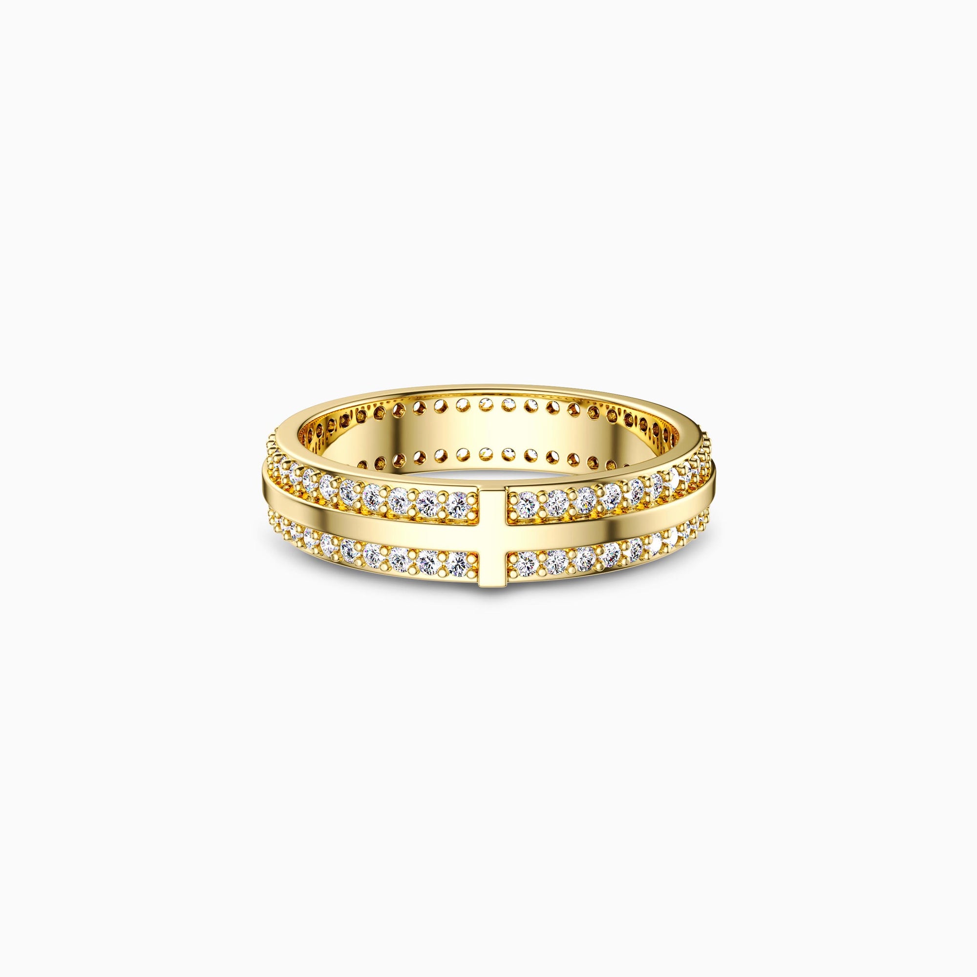 Narrow Pavé Zirconia Cross Band Ring - vanimy