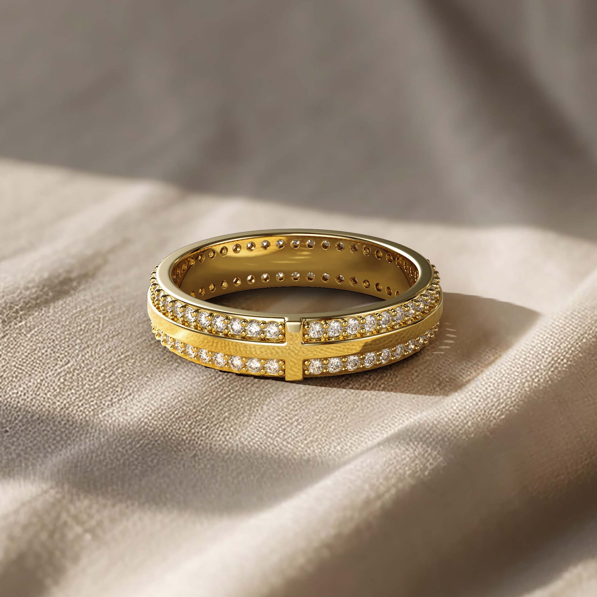 Narrow Pavé Zirconia Cross Band Ring - vanimy