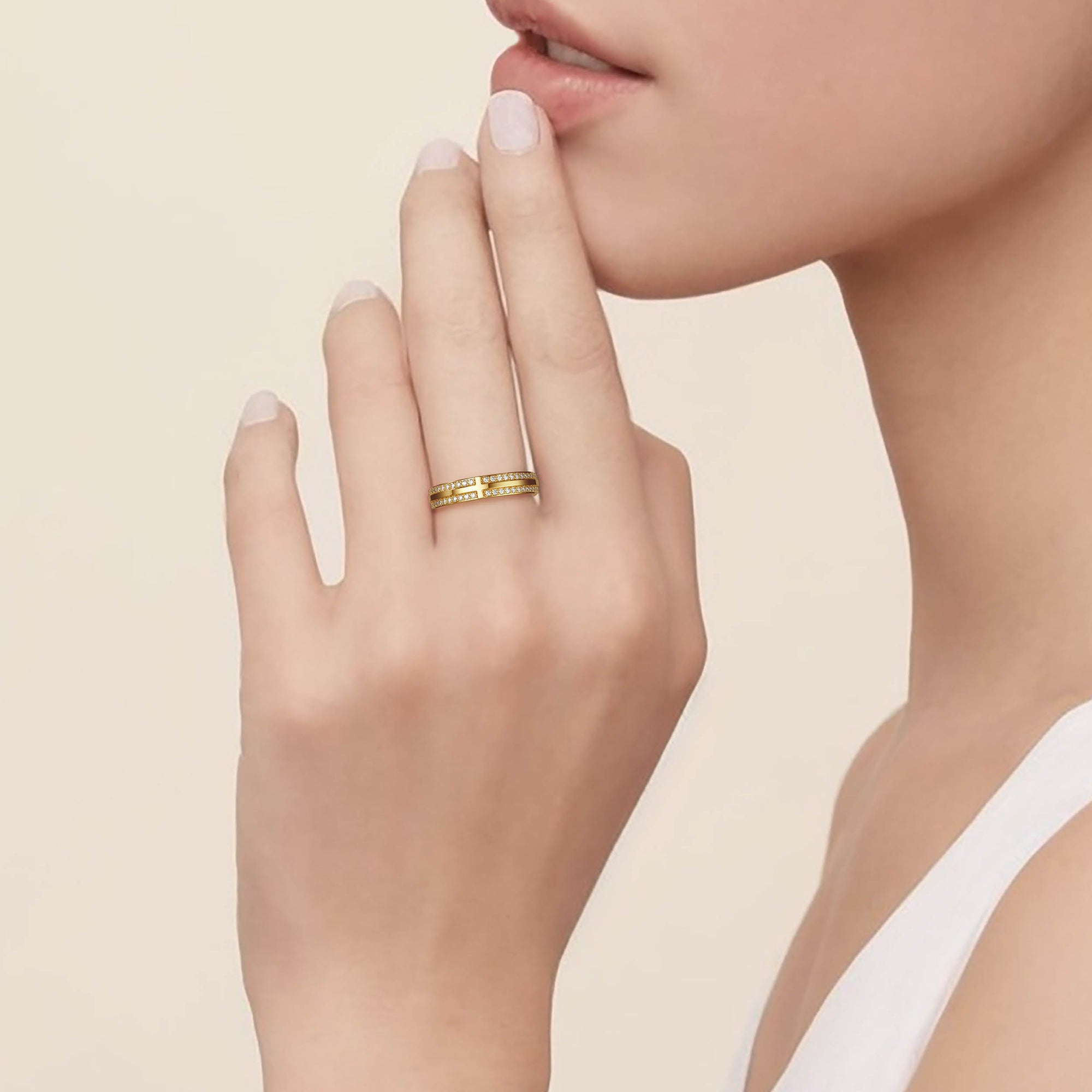Narrow Pavé Zirconia Cross Band Ring - vanimy