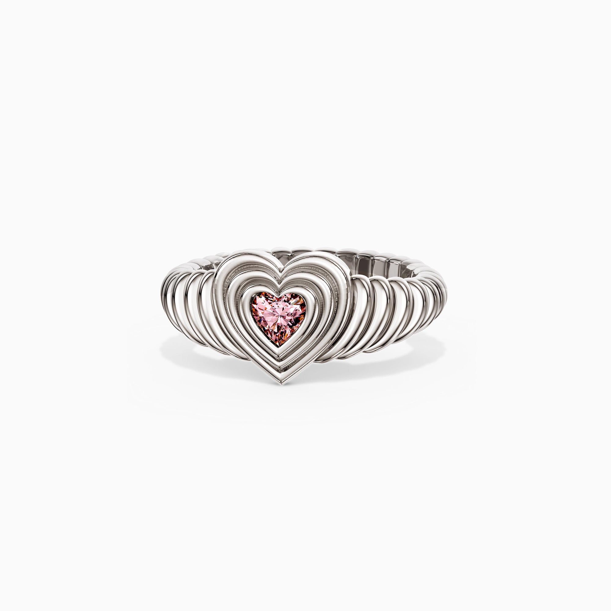 Timeless Enchanted Pink Heart Echo Wavy Pinky Signet Ring - vanimy