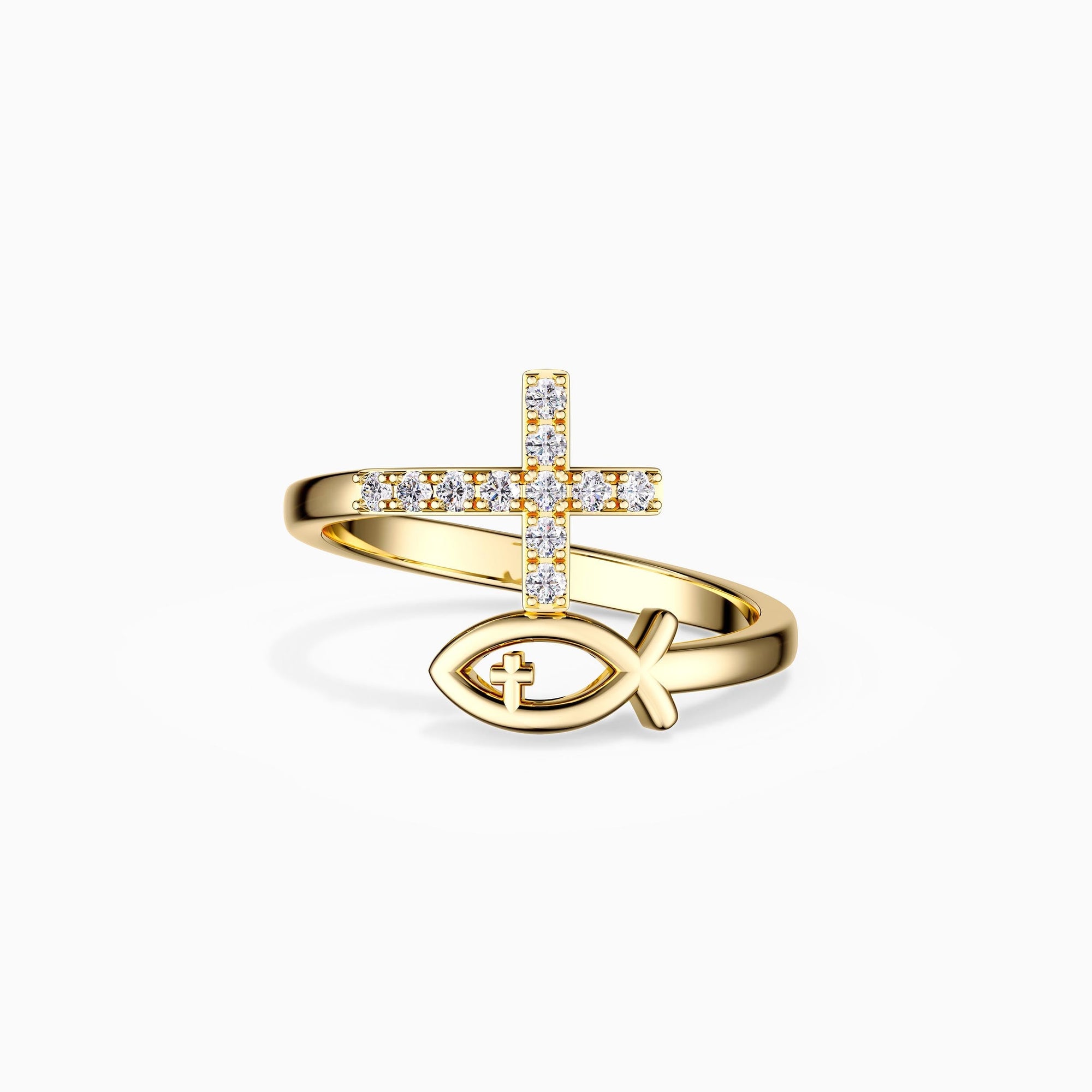 Customized Pray Jesus Fish And Cross Ring - vanimy