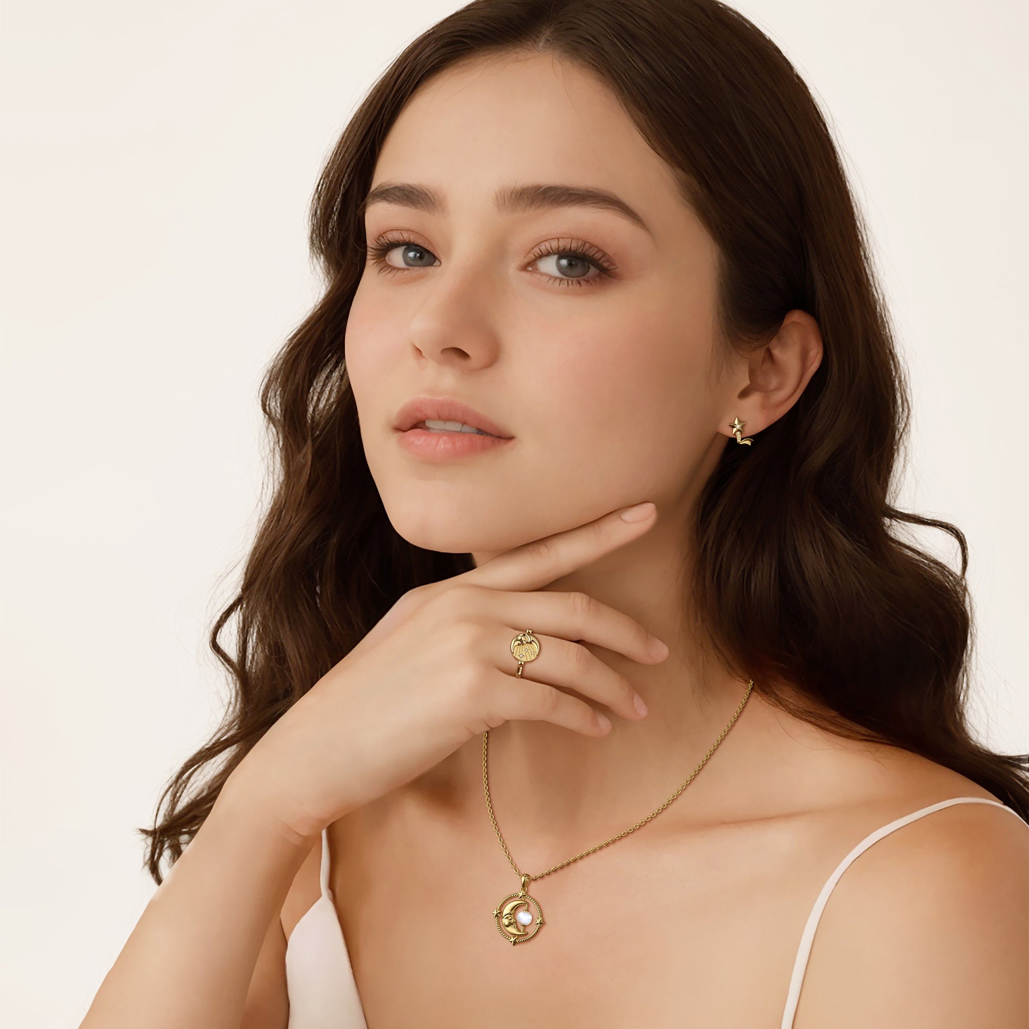 Kissing Moon and Star Signet Pinky Ring - vanimy