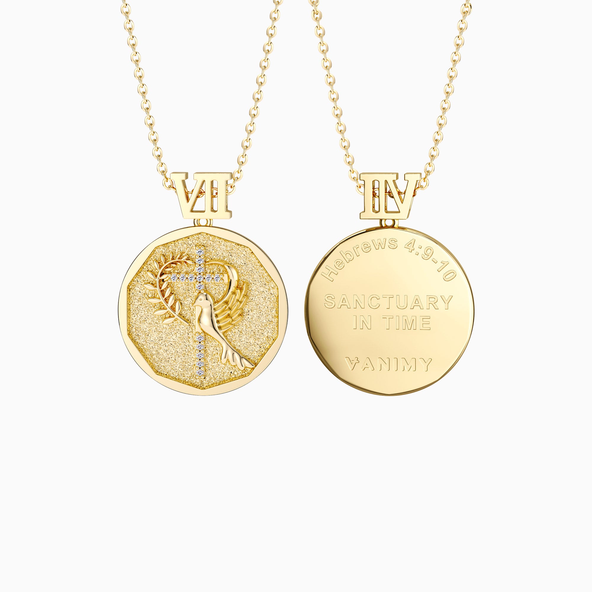 Promised Land Cross Dove of Peace with Olive Branch Coin Medallion Necklace - vanimy