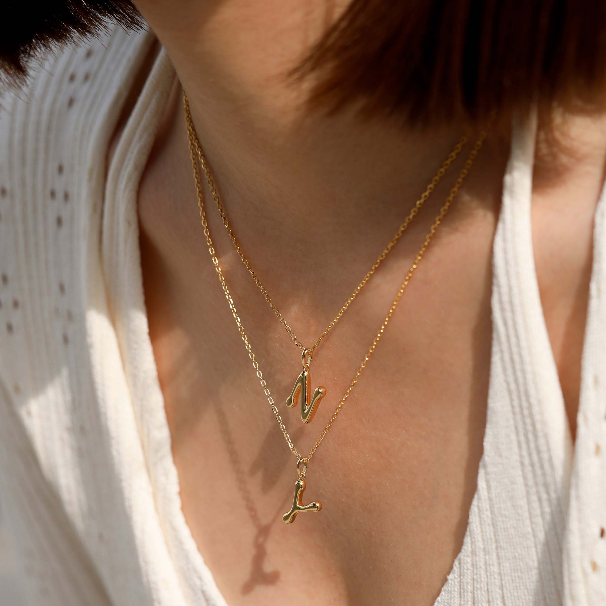 Bubble Initial Letter S Pendant Necklace