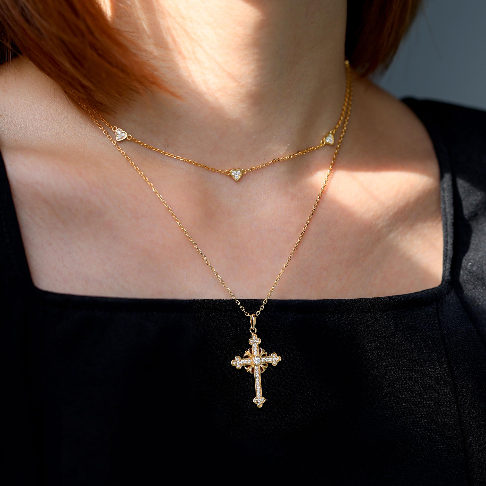 Pave Five Hearts Station Necklace