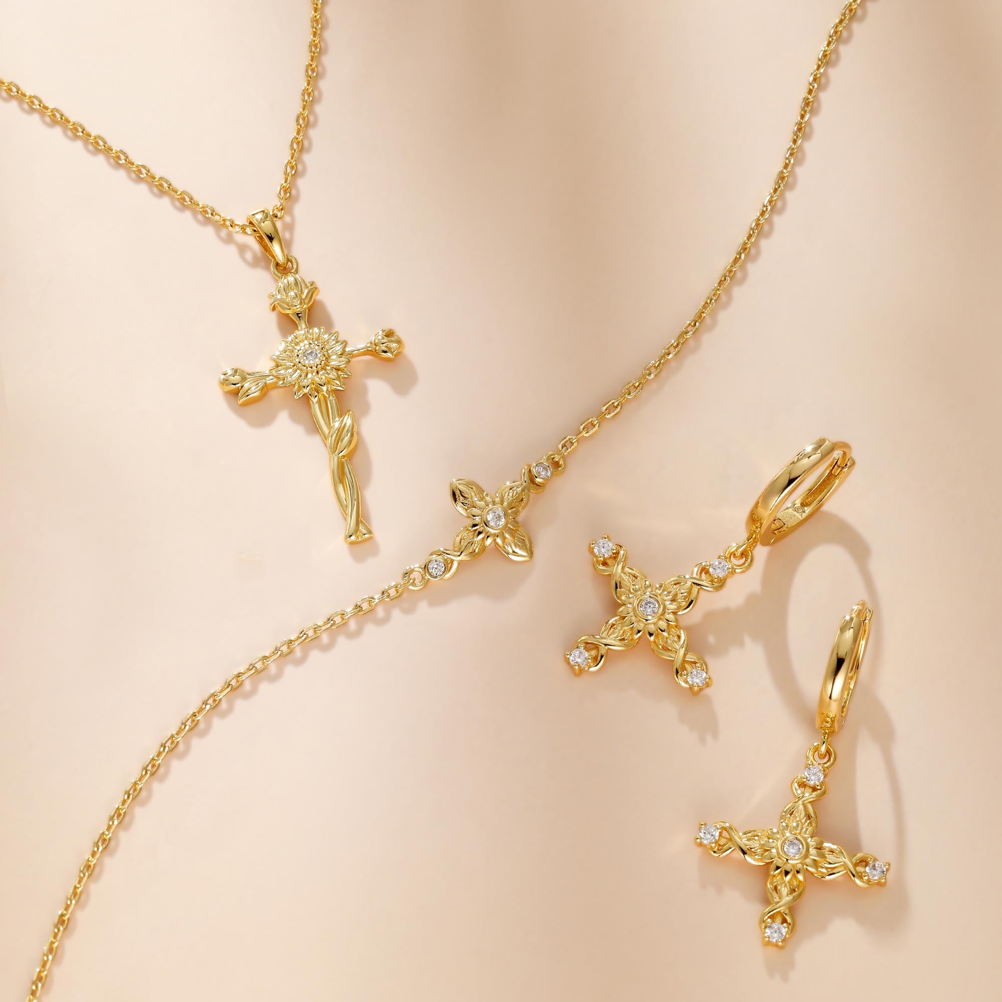 Floral Cross November Sunflower Birth Flower Necklace