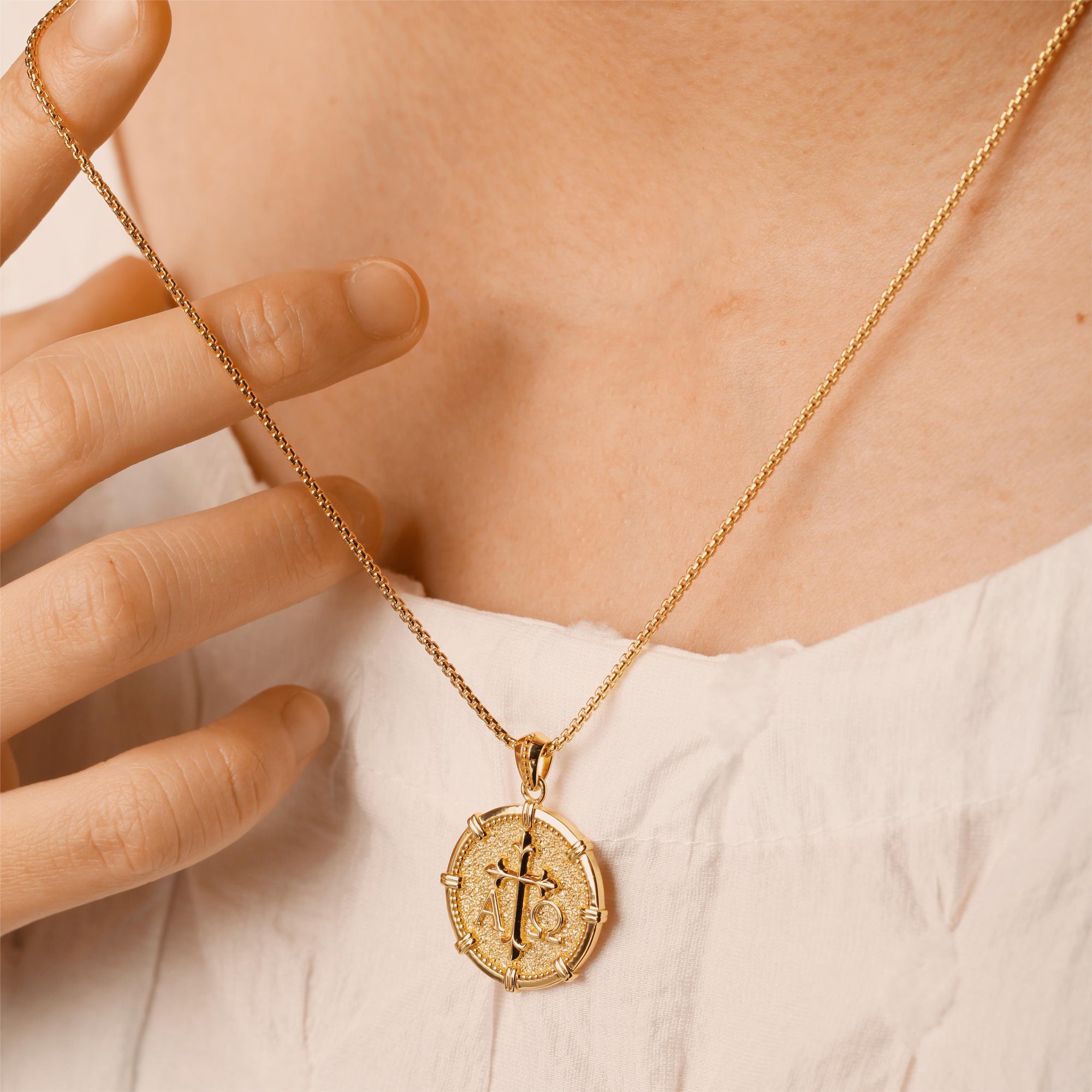 Alpha Omega Fleur-de-Lis Cross Medallion Necklace - vanimy