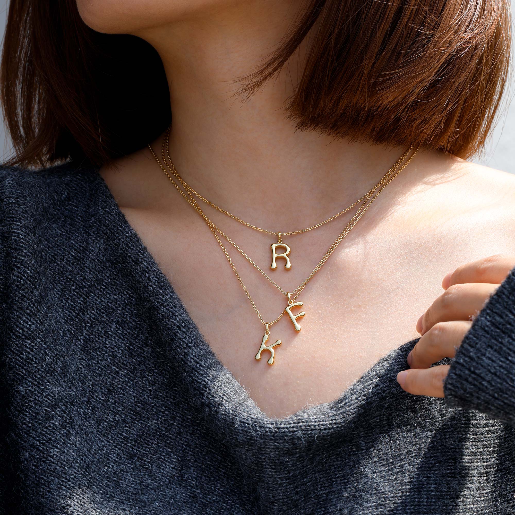 Bubble Initial Letter F Pendant Necklace