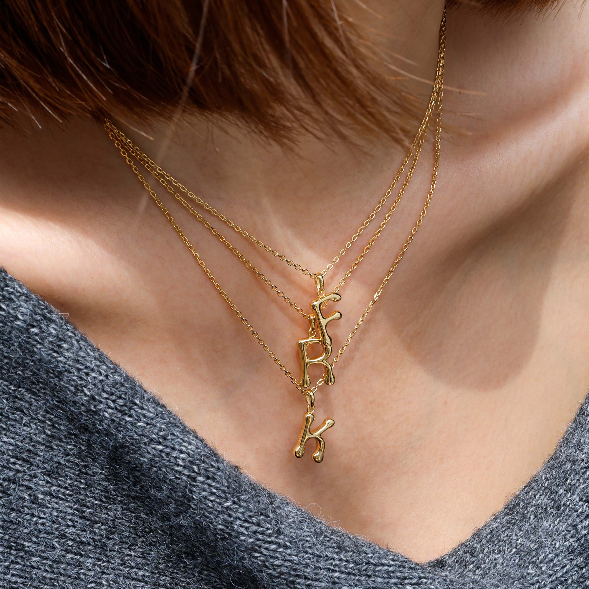 Bubble Initial Letter F Pendant Necklace