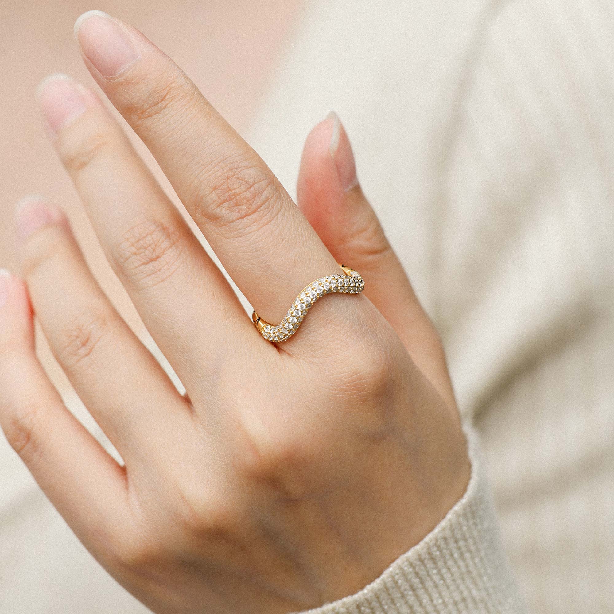 Personalized Pavé Wavy Enamel Statement Stacking Ring