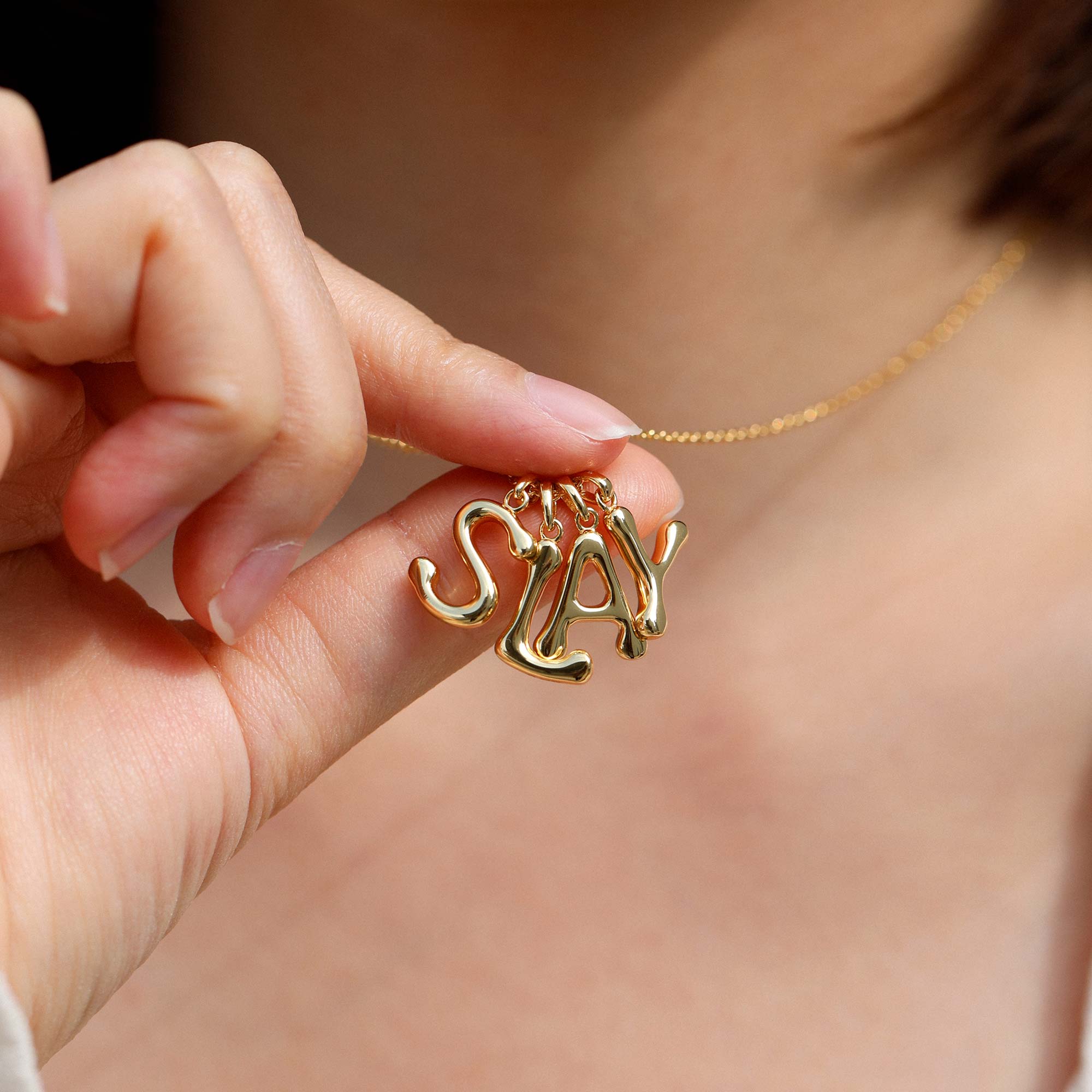 Bubble Initial Letter S Pendant Necklace