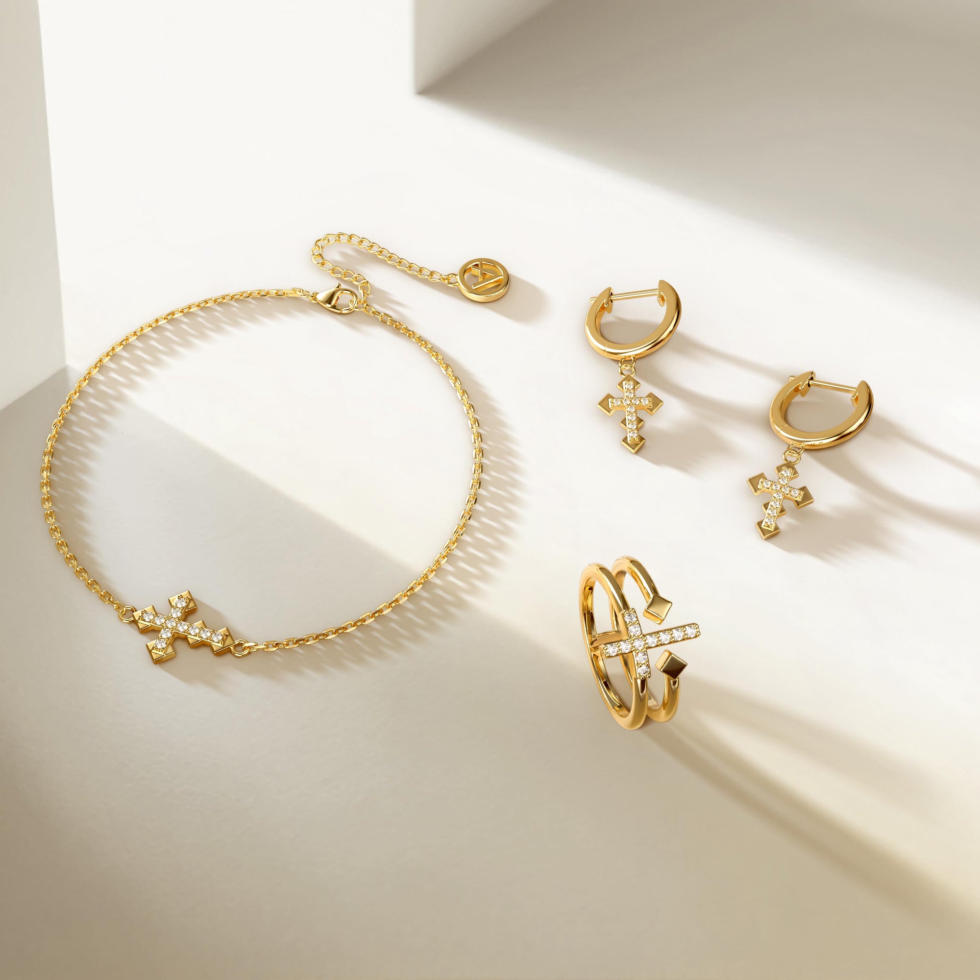 Gold Zircon Cross Bracelet - vanimy