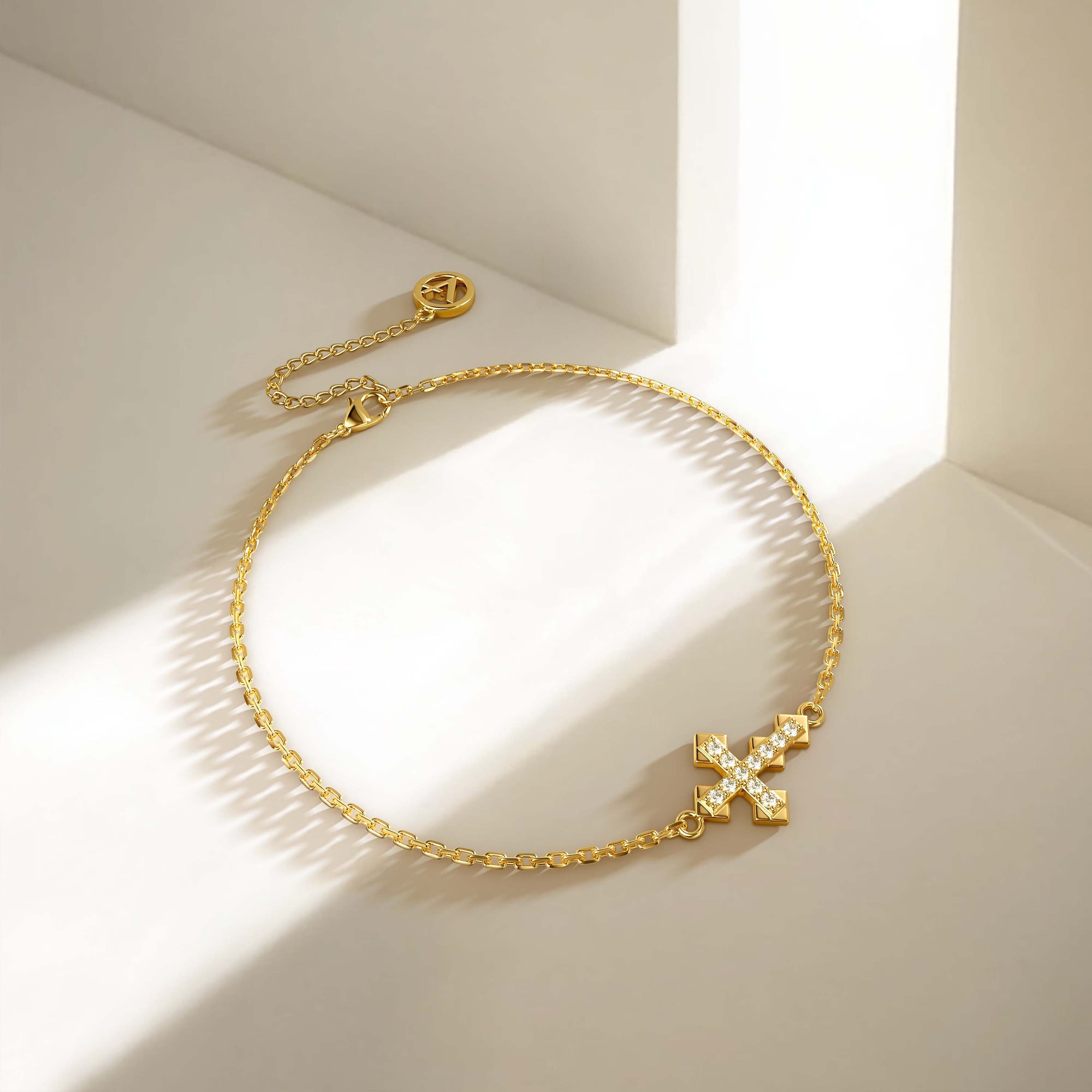 Gold Zircon Cross Bracelet - vanimy