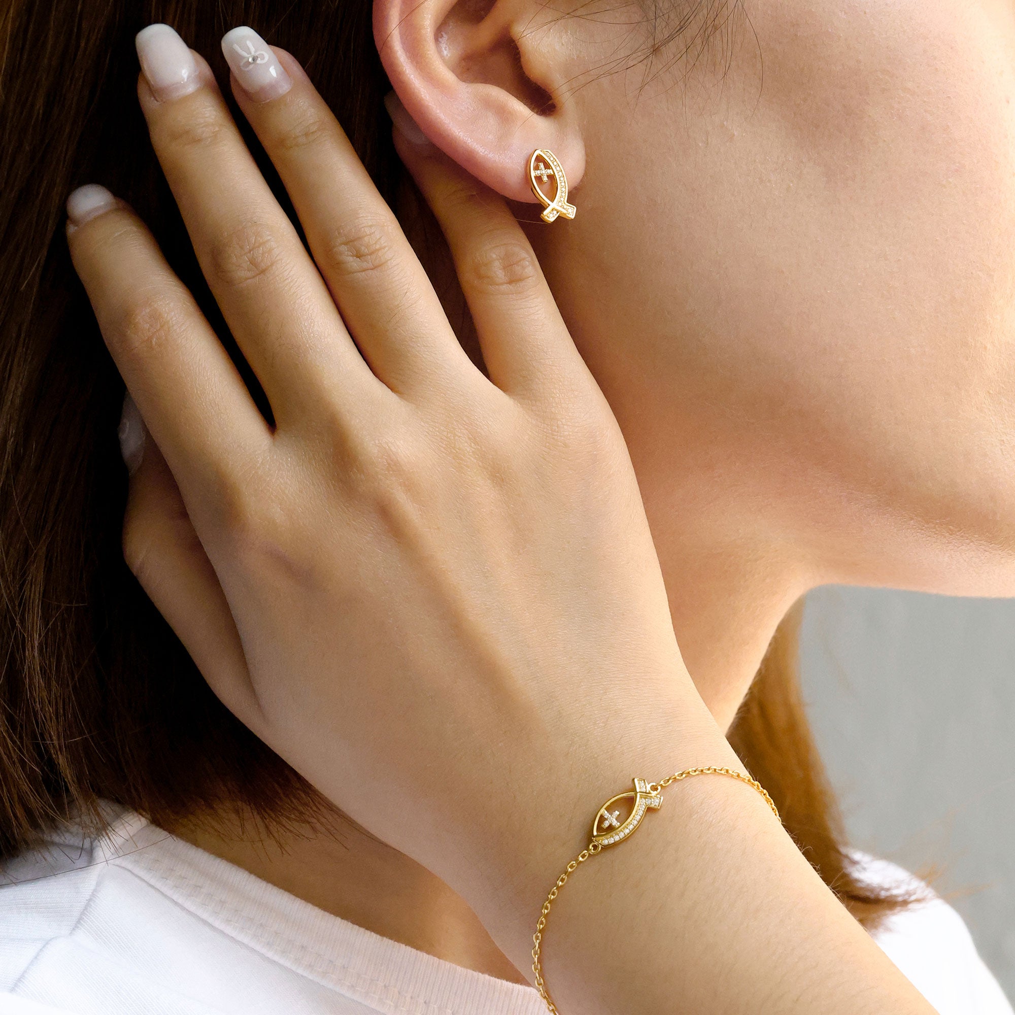 Boucles d'oreilles à tige Ichthys Ancre de la Foi