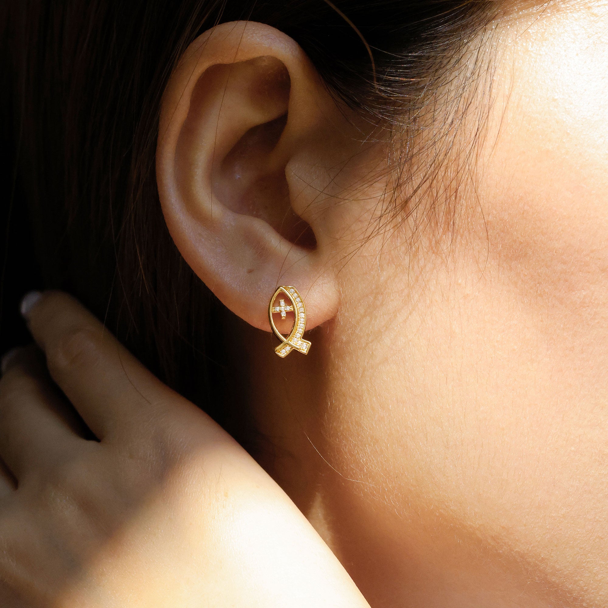 Boucles d'oreilles à tige Ichthys Ancre de la Foi