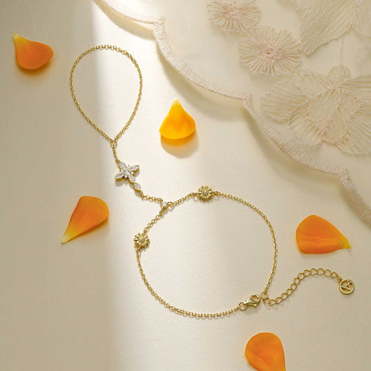 Byzantine Cross Sunflower November Birth Flower Hand Chain