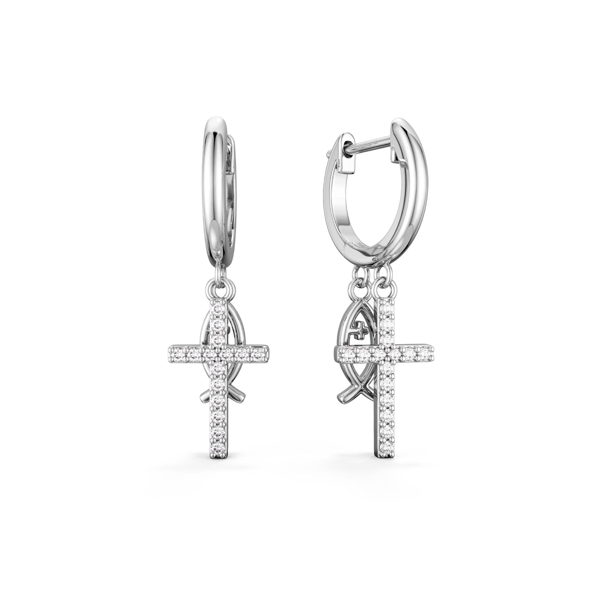 Sterling Silver Ichthys Cross Earrings