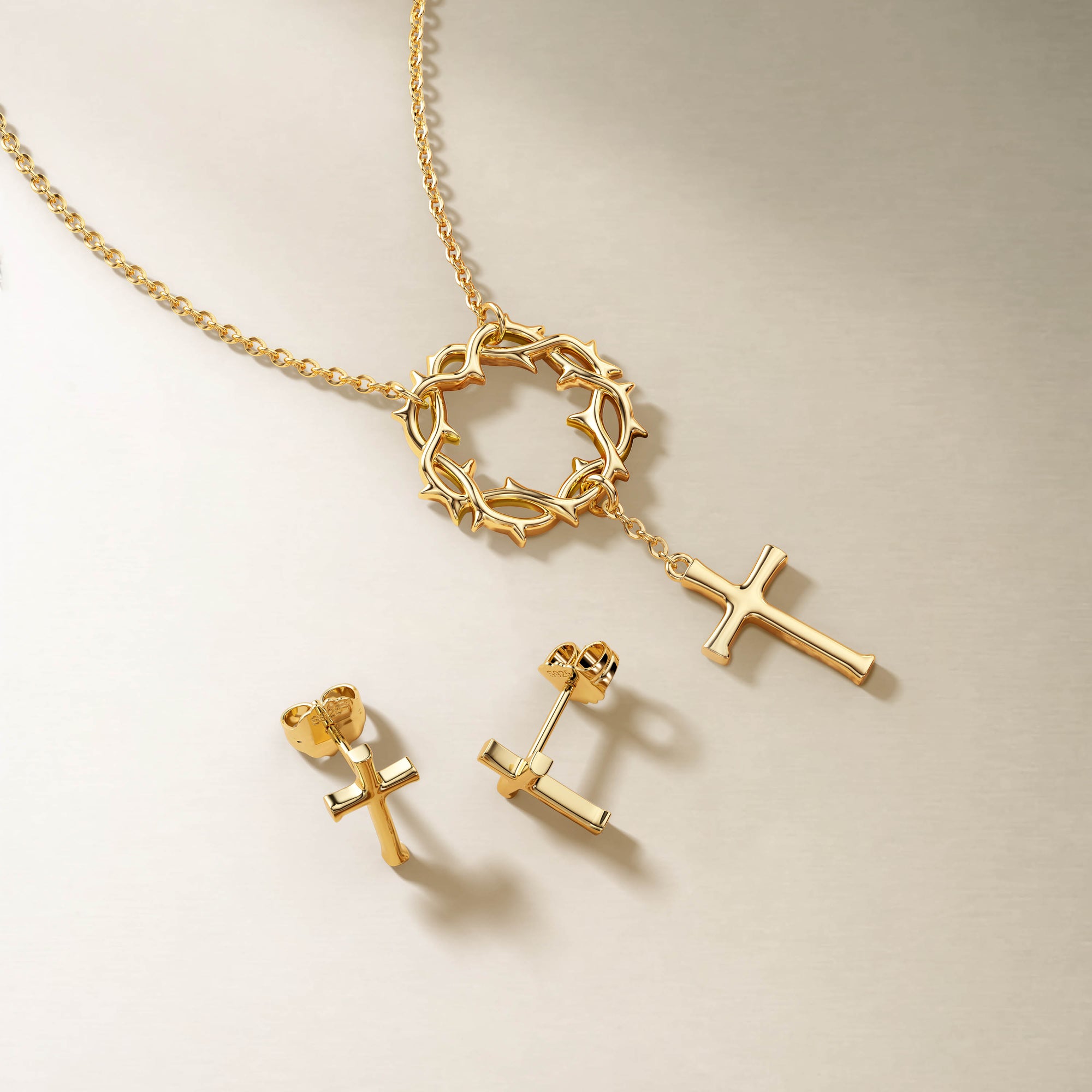 Crown of Thorns Cross Stud Earrings - vanimy