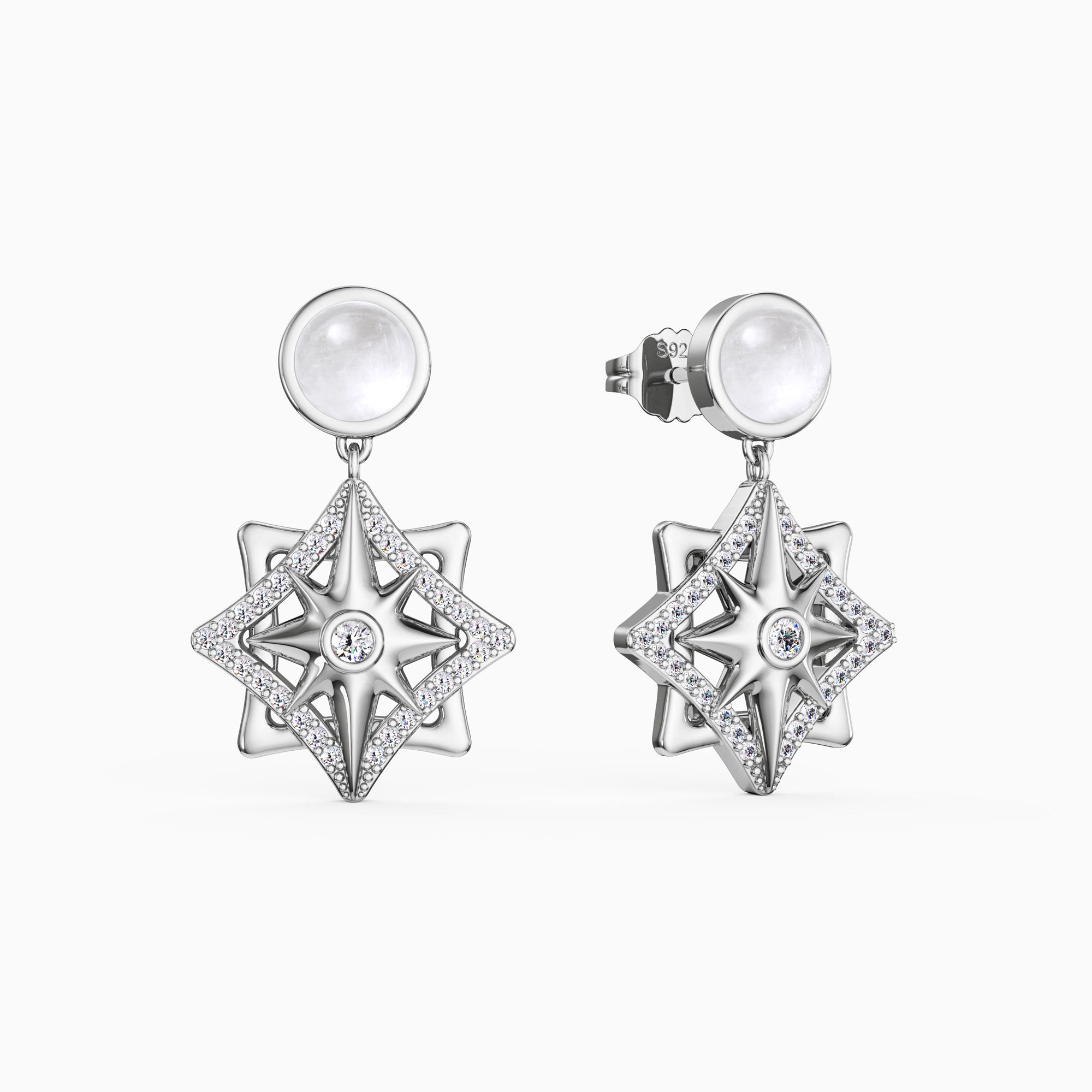 Pave North Star with Moonstone Drop Earrings - vanimy