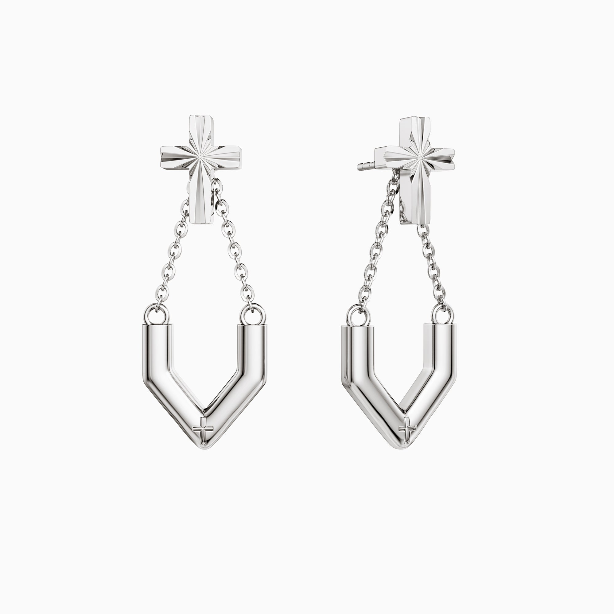 ‘Take the first step in faith' V Chain Cross Drop Earrings - vanimy