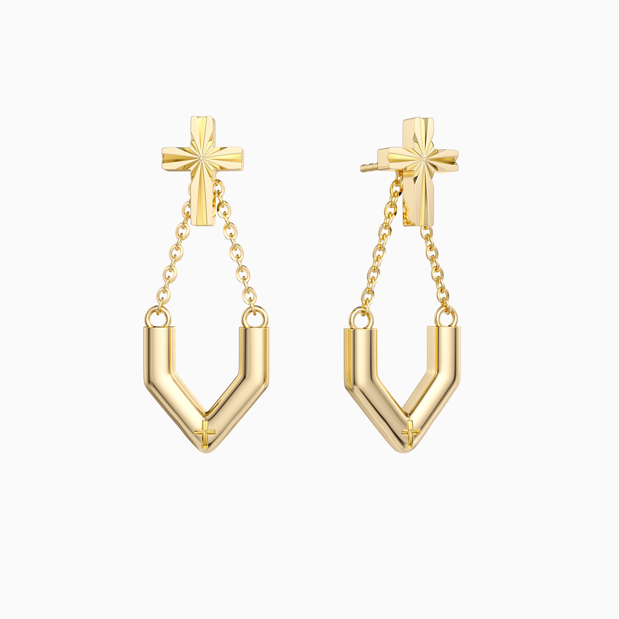 ‘Take the first step in faith' V Chain Cross Drop Earrings - vanimy