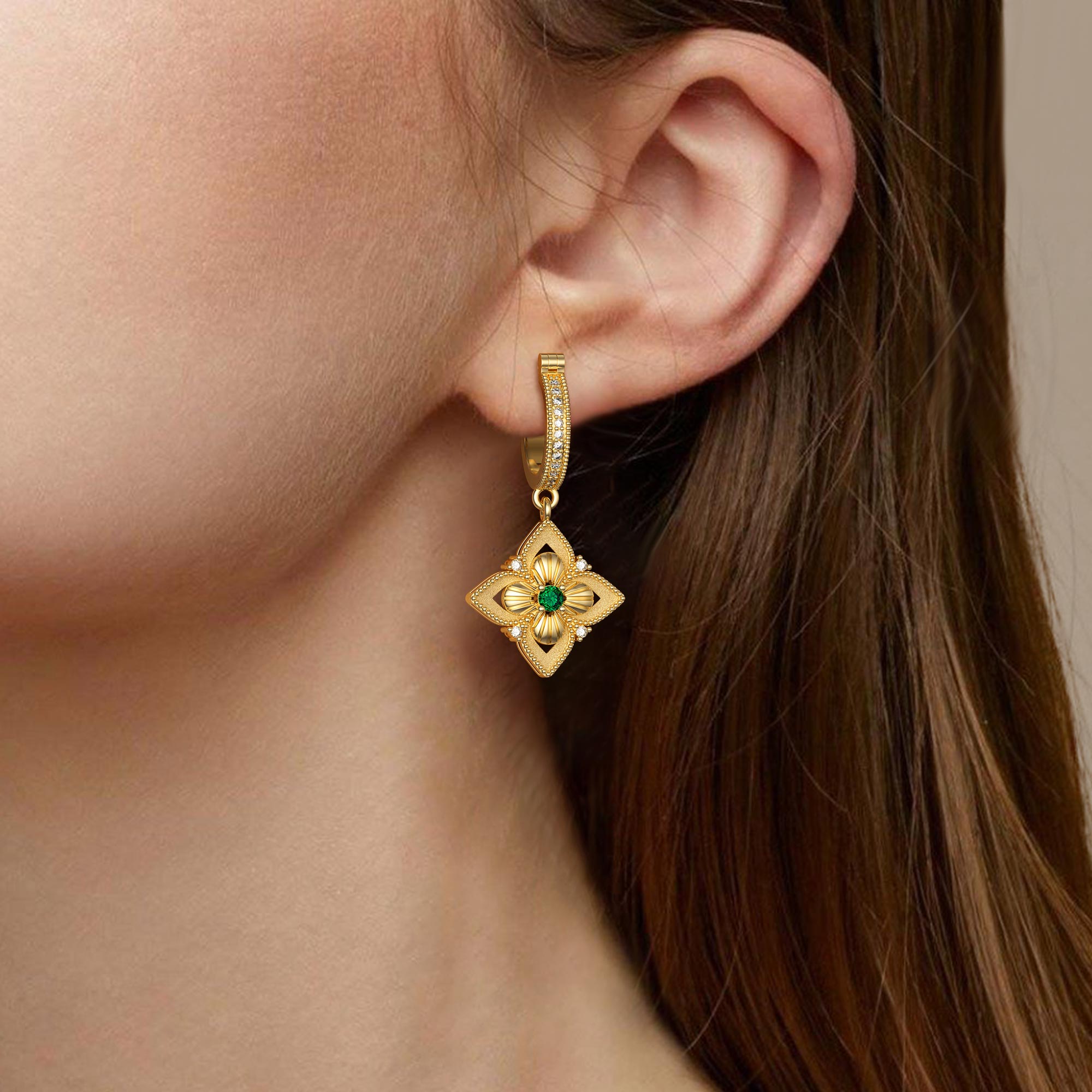 Lucky Radiance Clover Charm Milgrain Hoop Earrings - vanimy