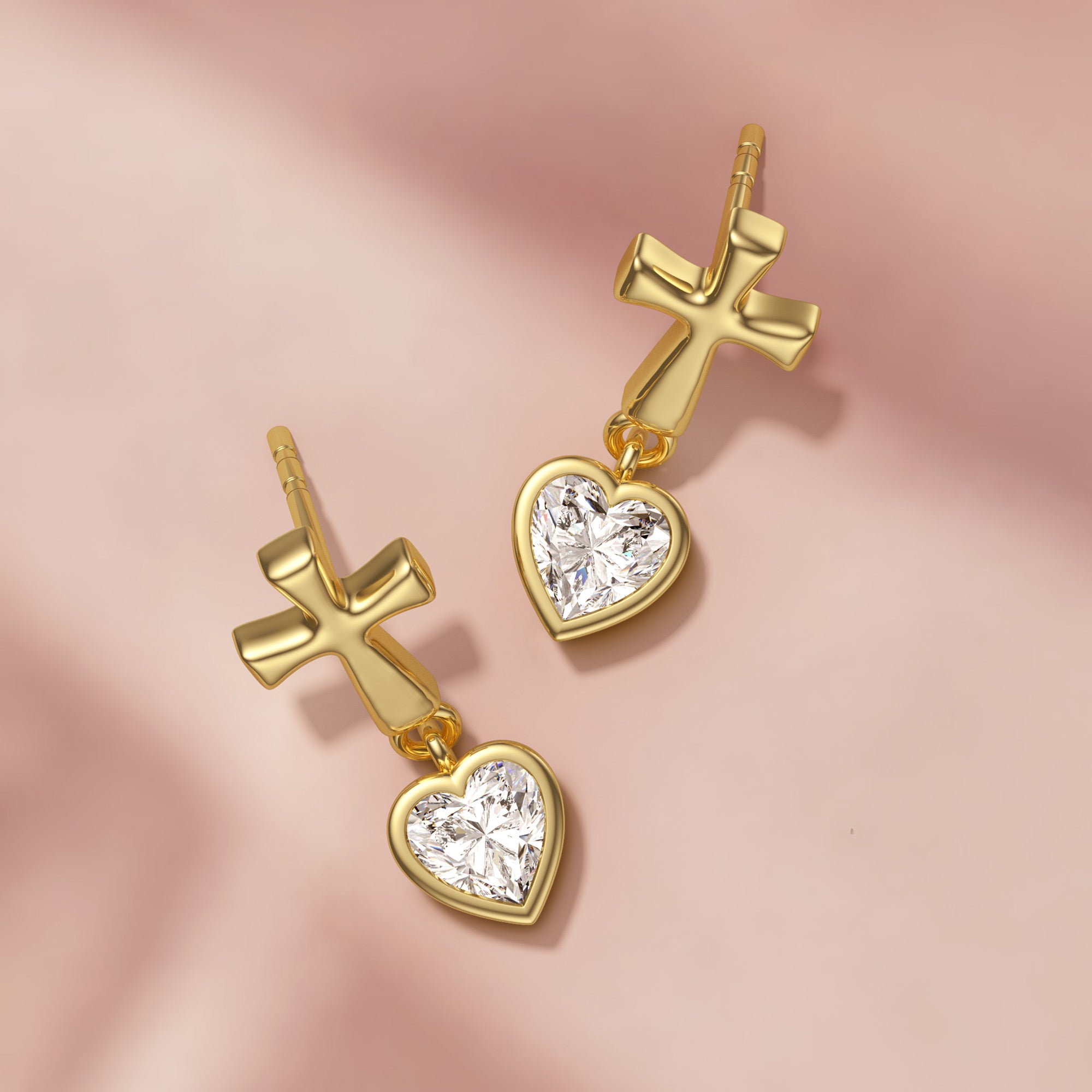 Cross Heart Shaped Bezel Dangling Earrings - vanimy