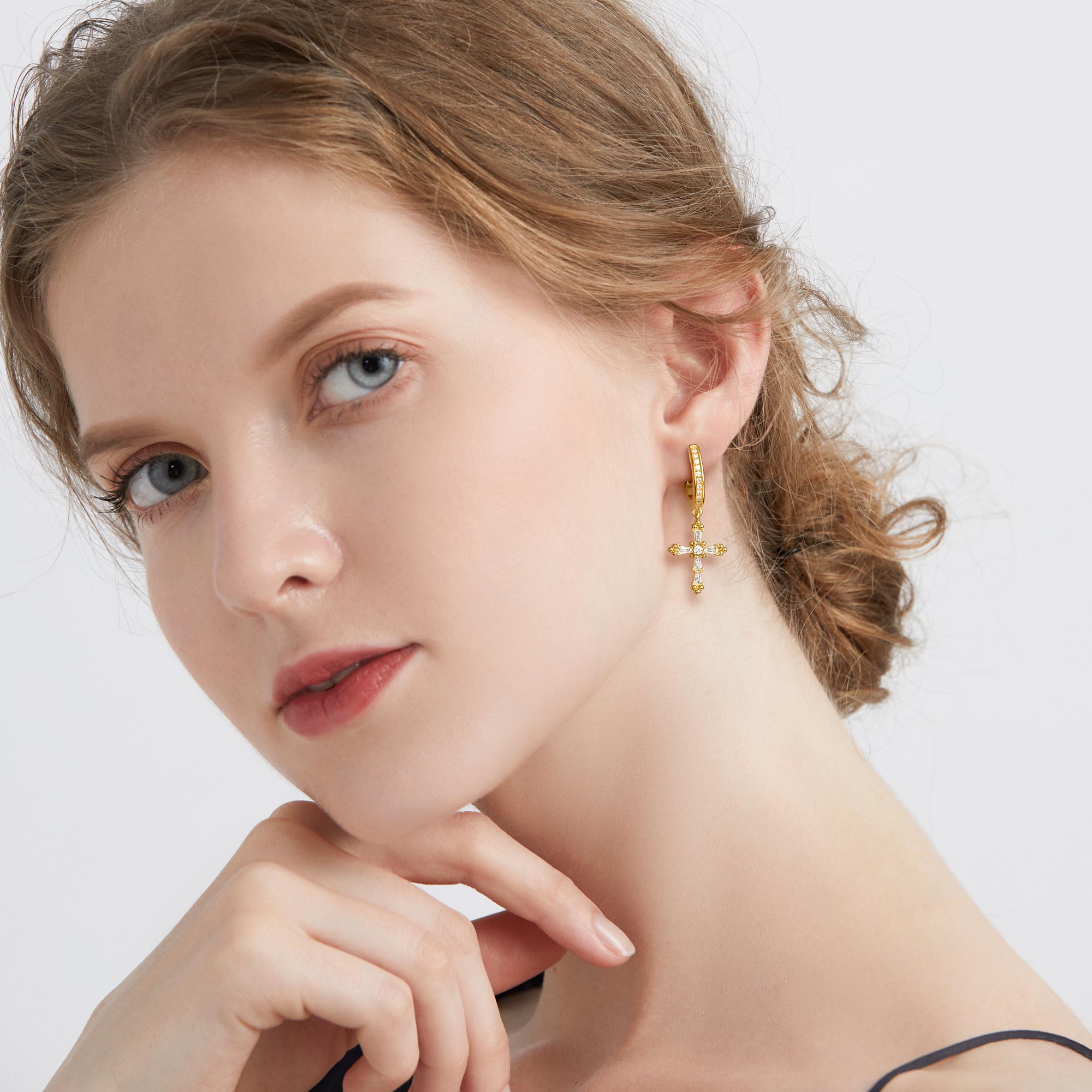 Byzantine Faith Cross Huggie Hoop Earrings - vanimy