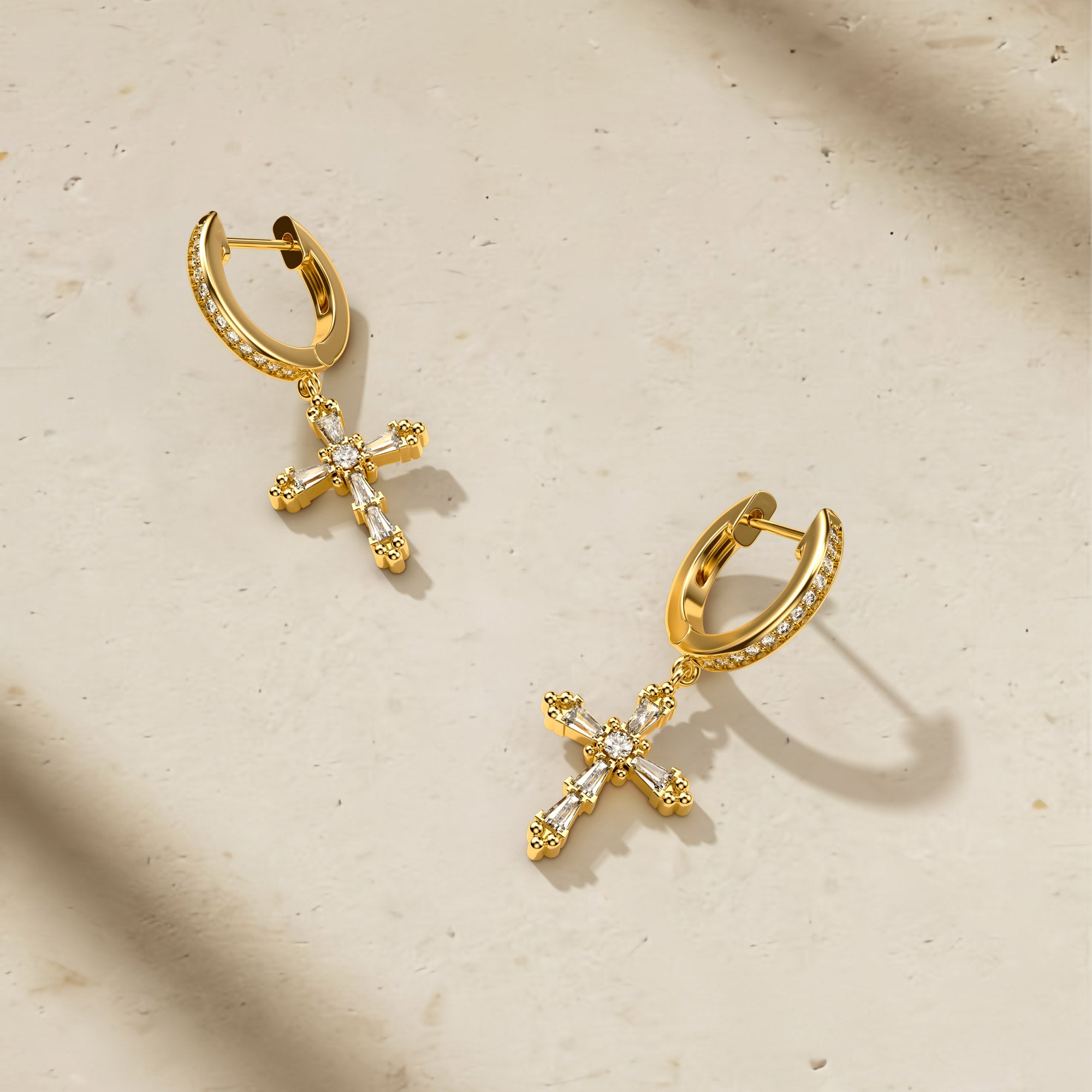 Byzantine Faith Cross Huggie Hoop Earrings - vanimy