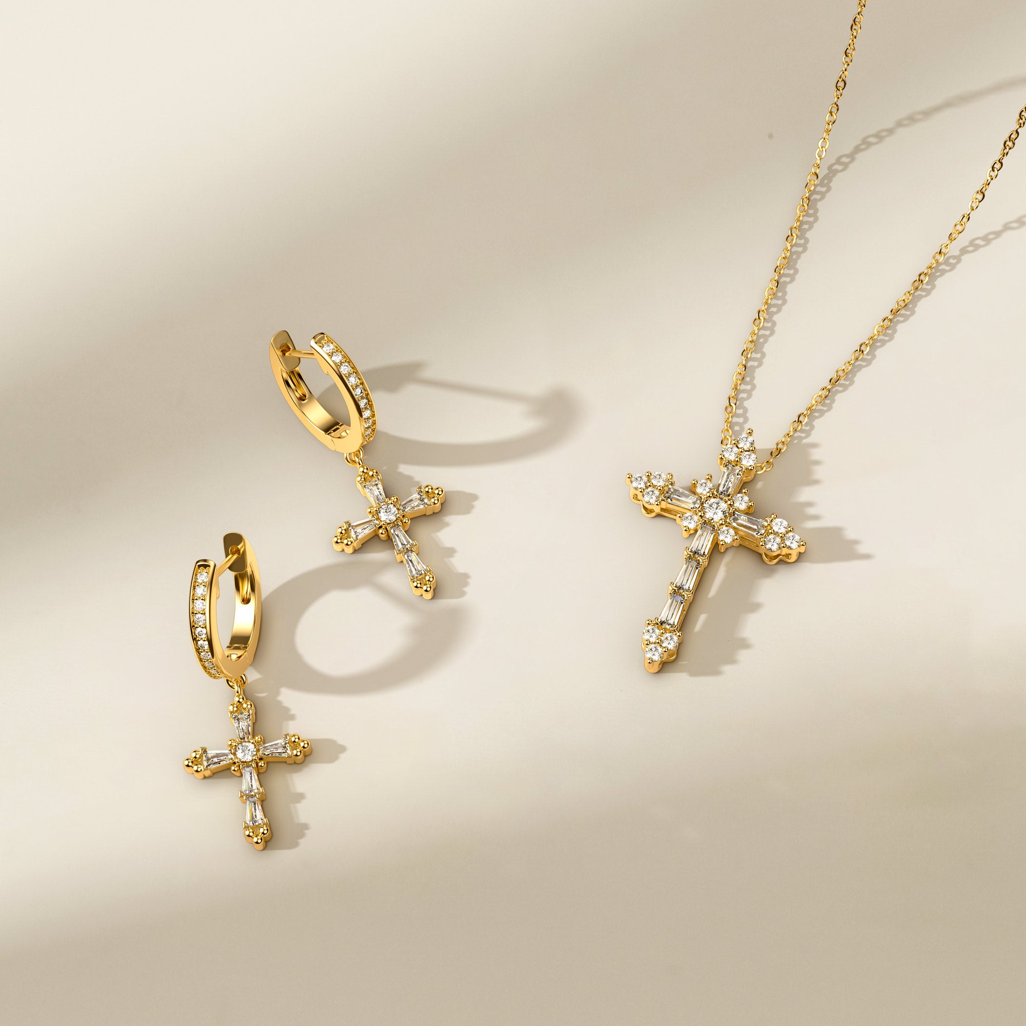 Byzantine Faith Cross Huggie Hoop Earrings - vanimy