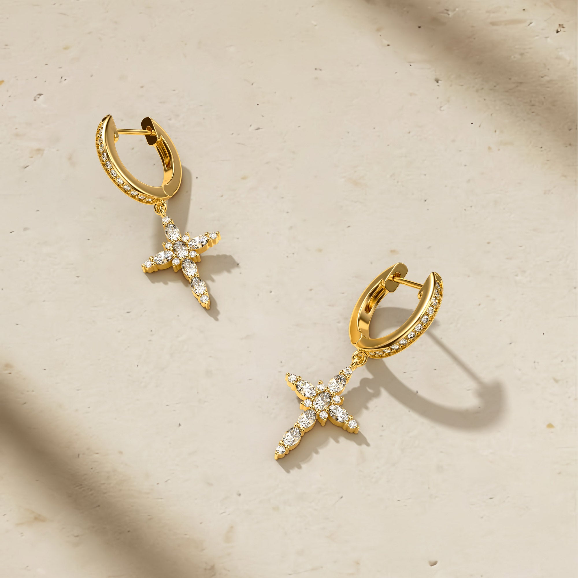 Byzantine Cross Amulet Huggie Hoop Earrings - vanimy