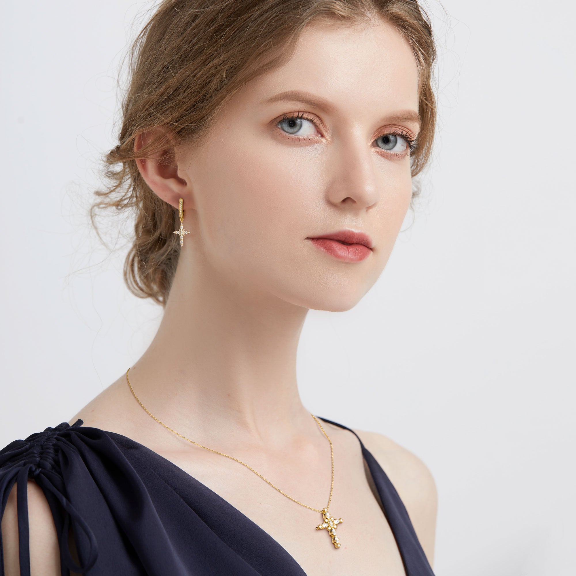 Byzantine Cross Amulet Huggie Hoop Earrings - vanimy