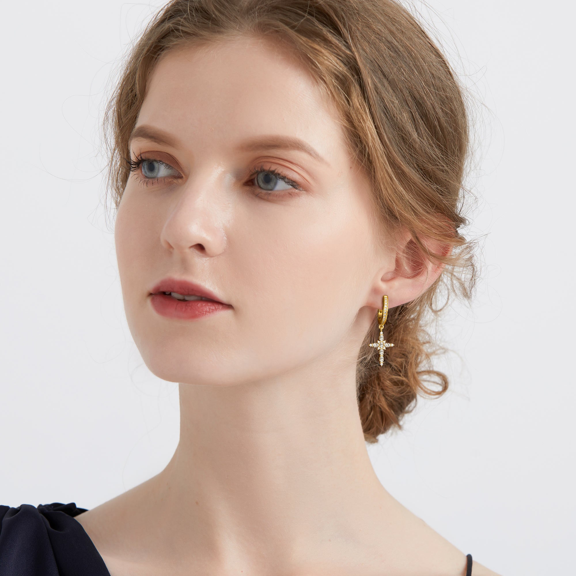 Byzantine Cross Amulet Huggie Hoop Earrings - vanimy